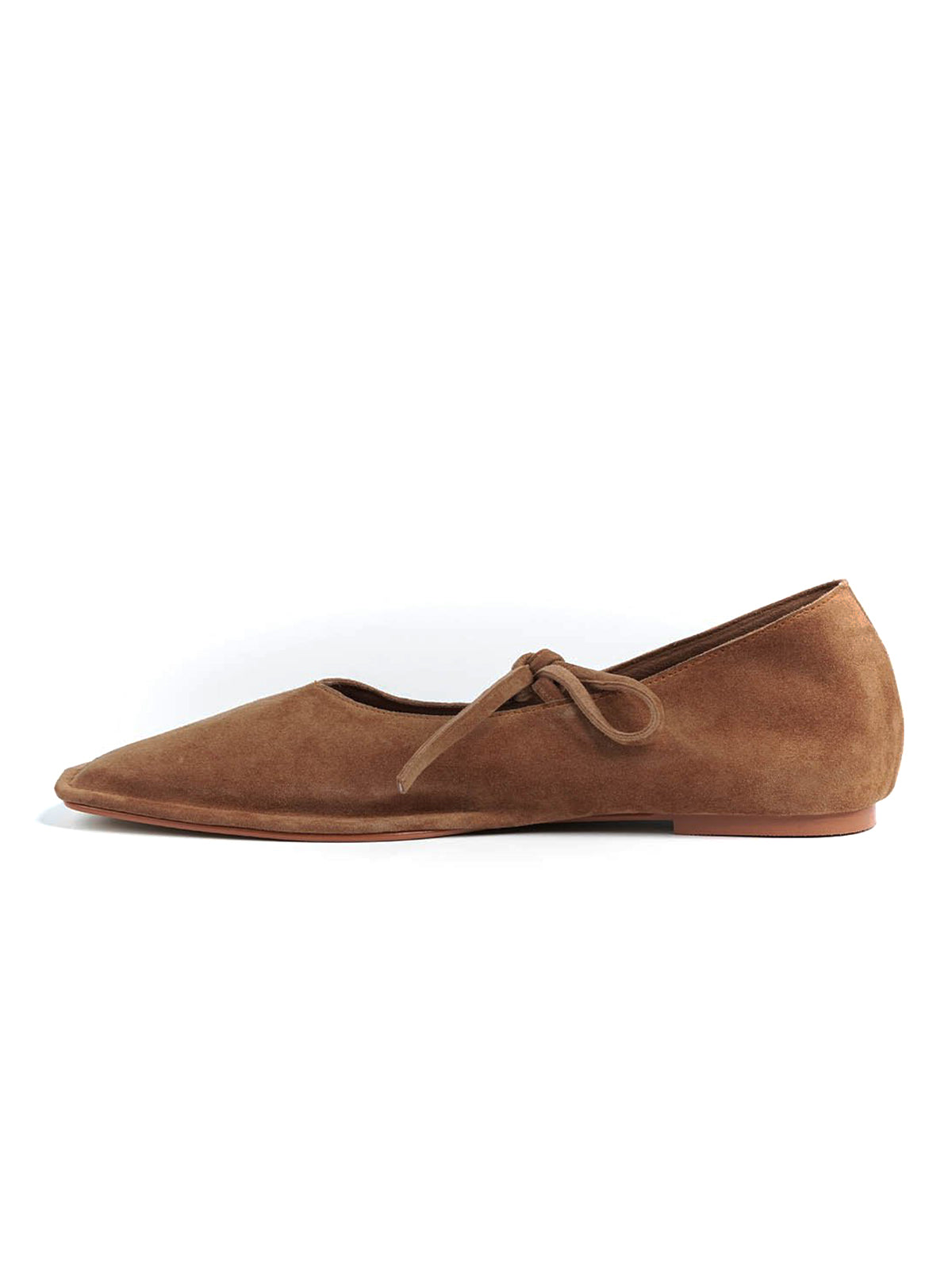 Tan Faux Suede Square-Toe Middle Strap Slip-On Chic Flats