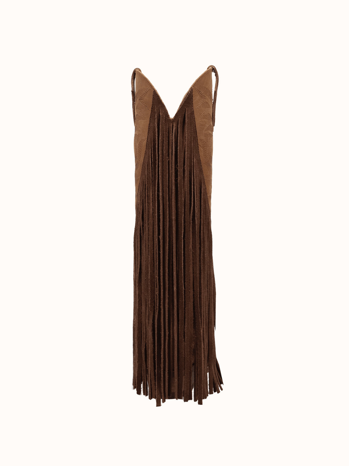 Brown Snip-Toe Faux Suede Side Fringe Embroidery Wide Calf Knee High Cowgirl Boots
