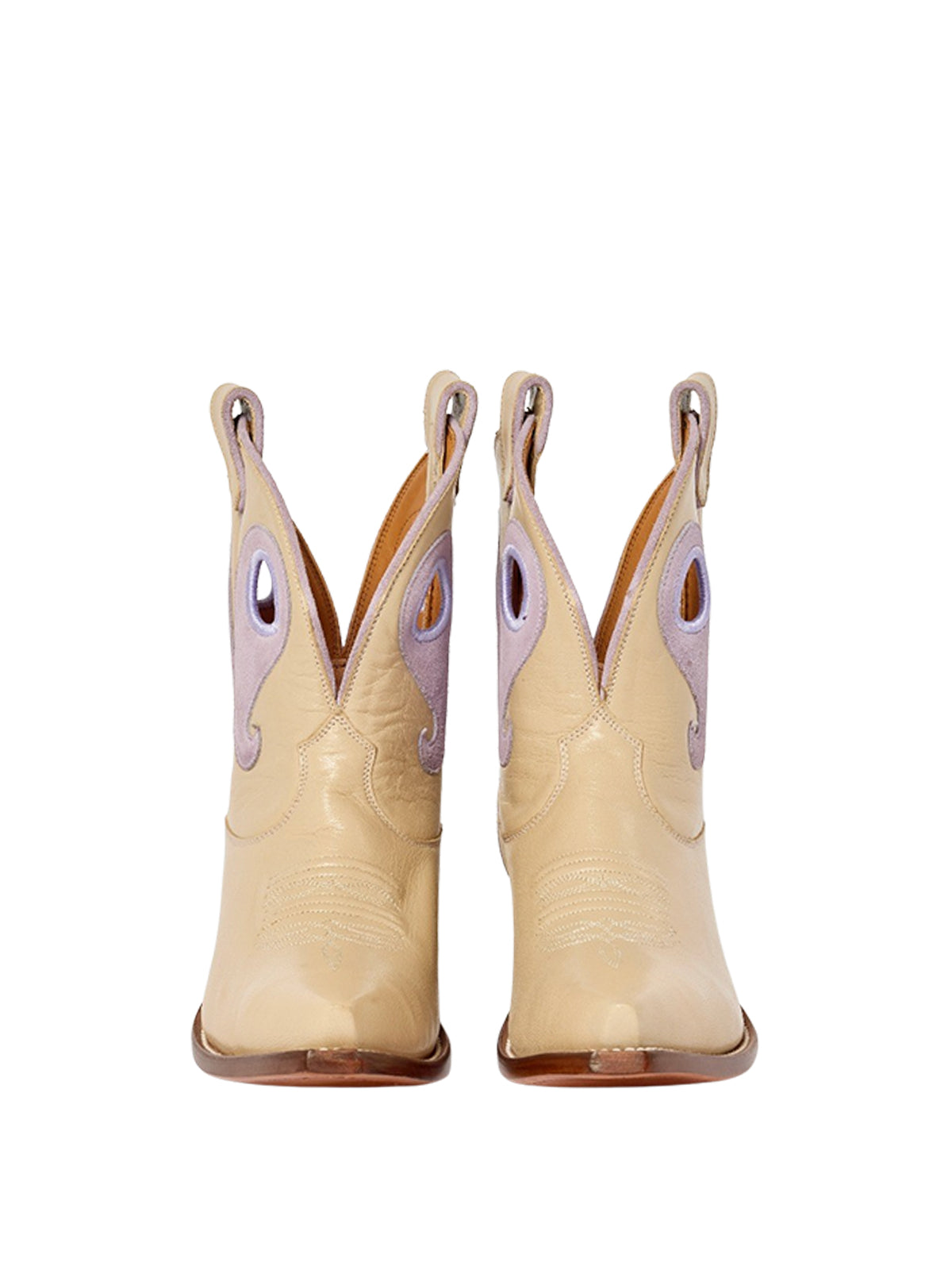 Contrast Sand And Pink Faux Suede Cutout Snip-Toe Cowgirl Ankle Booties