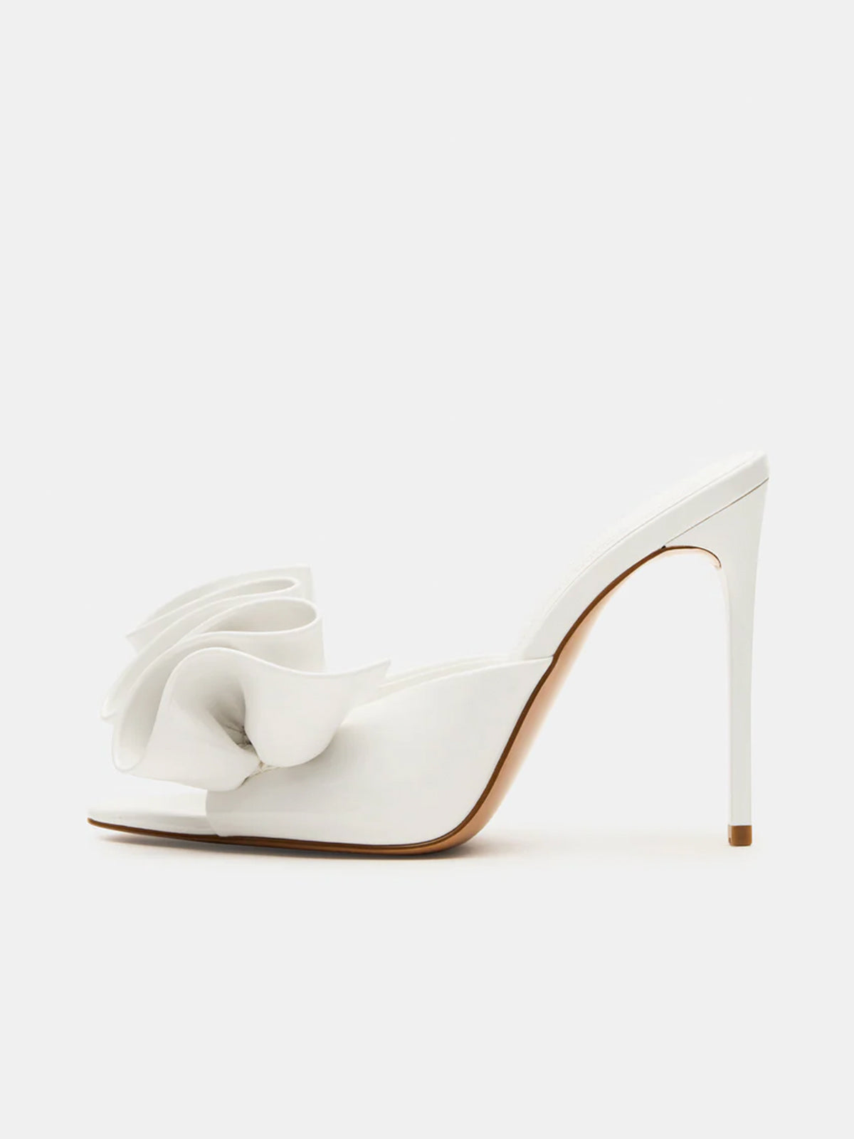 Pointed-Toe Slip-On Ruffle High Heels - Patent White