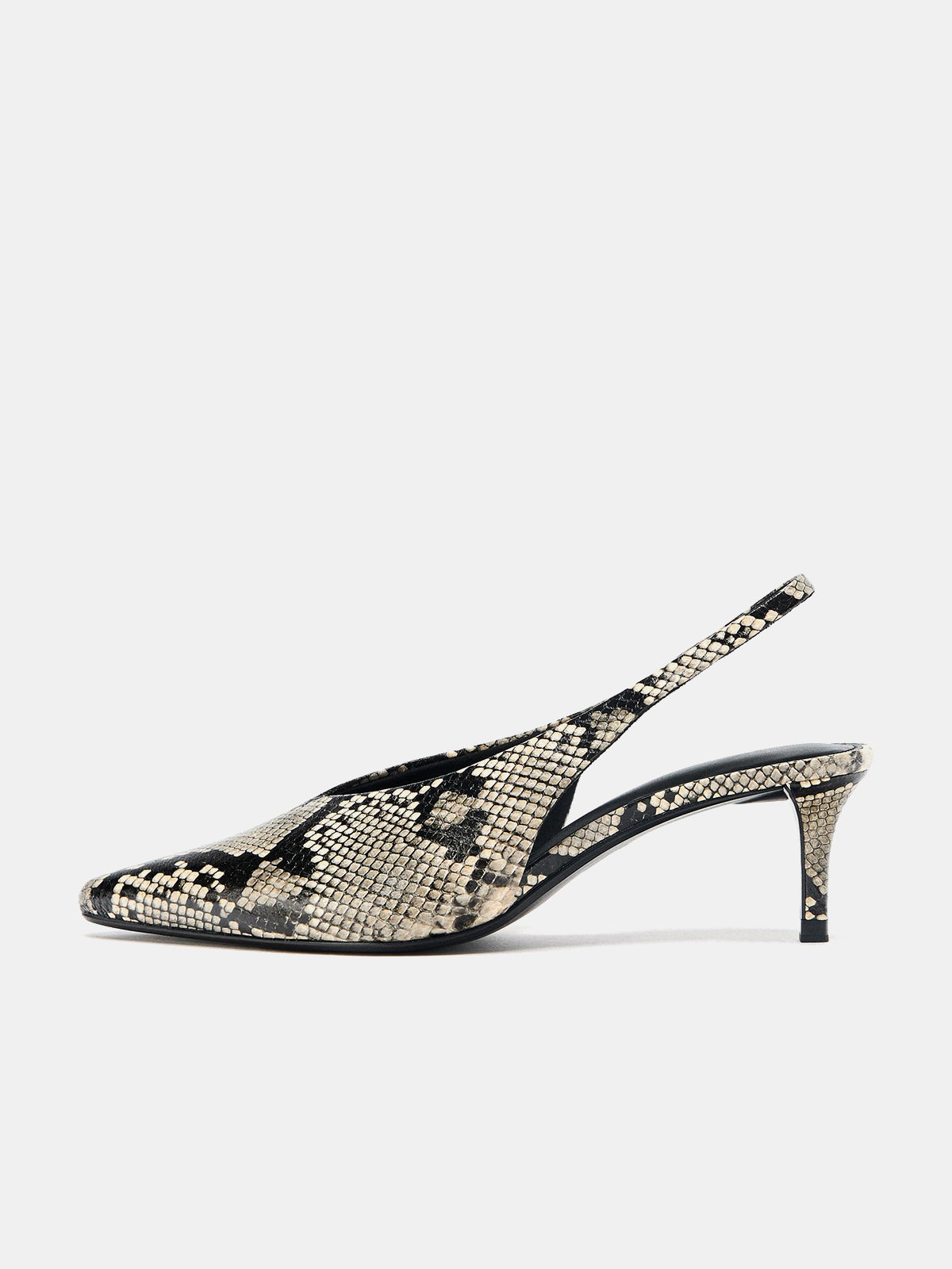 Snakeskin Print Pointed-Toe Slingback Slip-On Kitten Heels