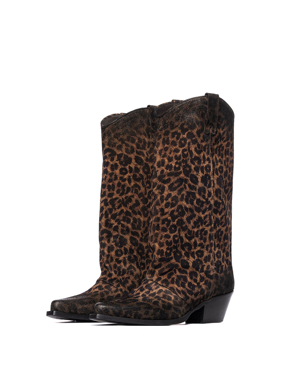 Leopard Faux Suede Snip-Toe Mid Calf Classic Cowgirl Boots