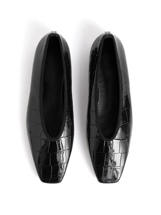 Black Stone Print Square-Toe Simple Slip-On Ballet Flats