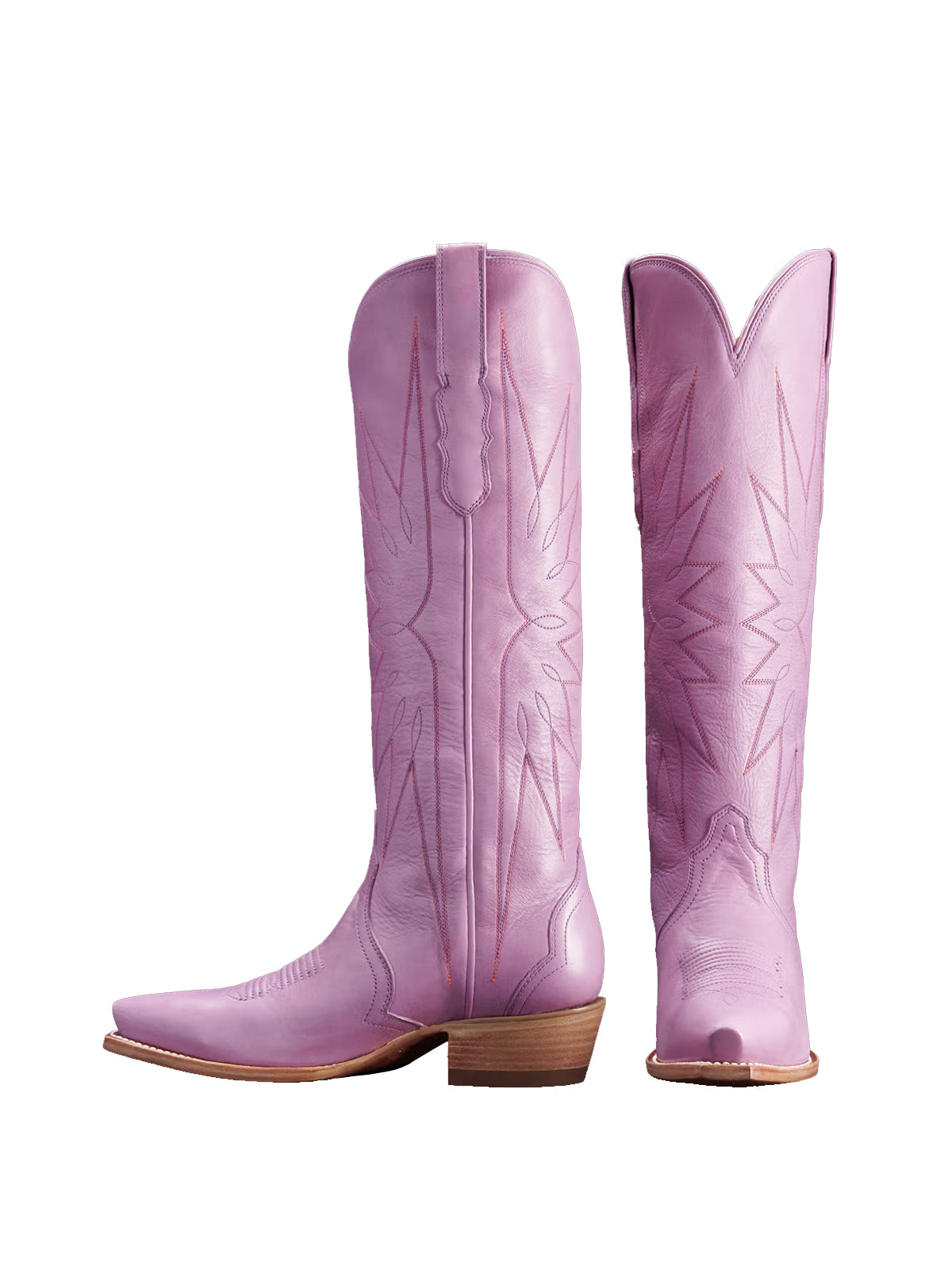 Light Purple Snip-Toe Embroidery Wide Calf Knee High Cowgirl Boots