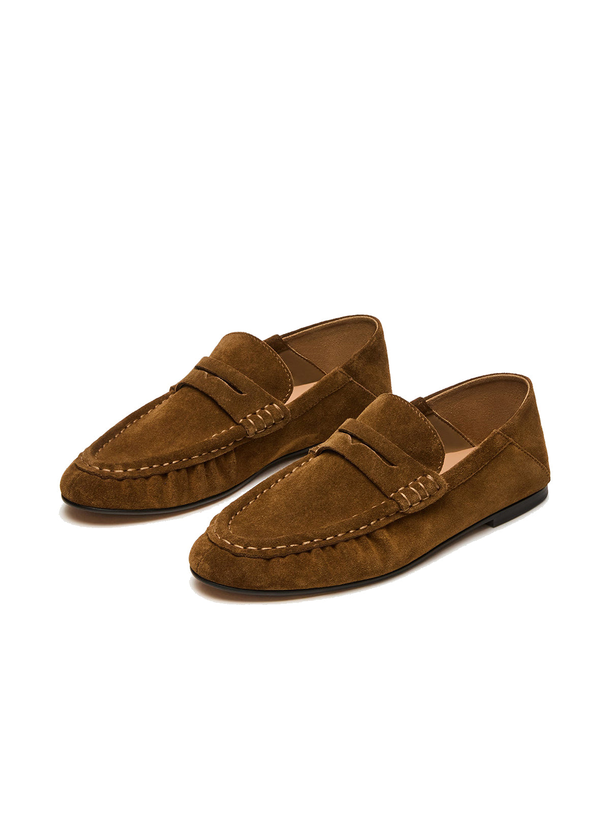Brown Faux Suede Round-Toe Stylish Slip-On Loafers Flats