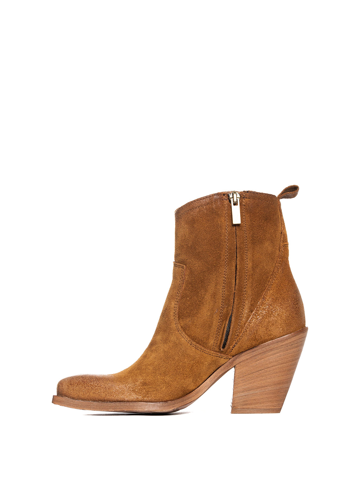 Brown Faux Suede Snip-Toe Side Full-Zip Classic Ankle Cowgirl Boots