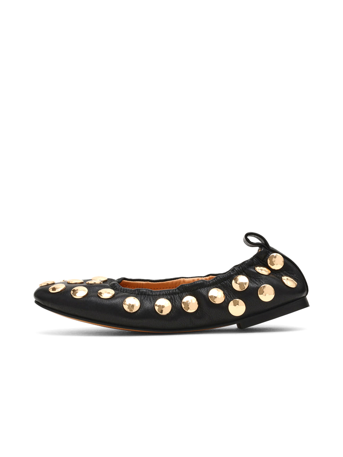 Black Round-Toe Gold Studded Slip-On Ballet Flats