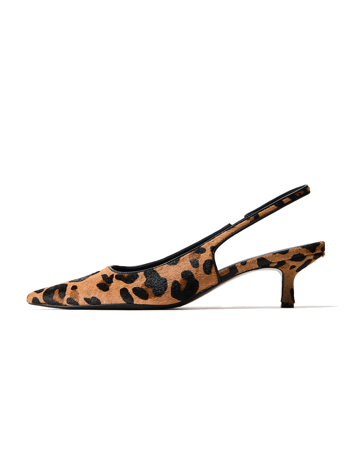Leopard Print Pony Hair Vegan Leather Pointed-Toe Chic Slingback Kitten Heels