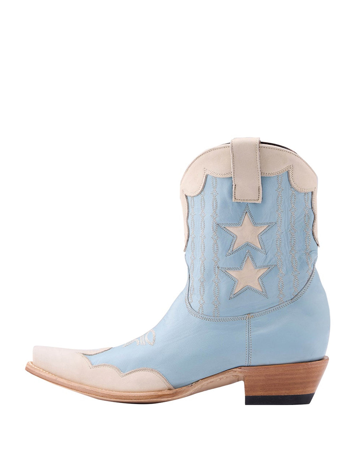Snip-Toe Stars Inlay Chic Embroidery Ankle Cowgirl Boots - Blue And Ivory