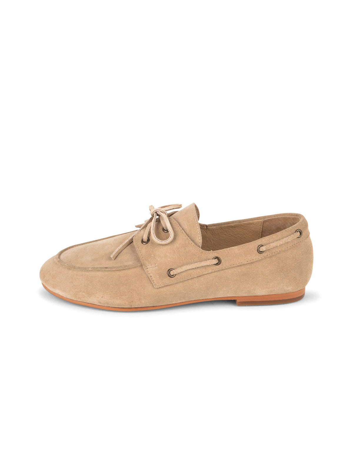 Sand Cow Suede Round-Toe Lace-Up Boat Shoes Flats