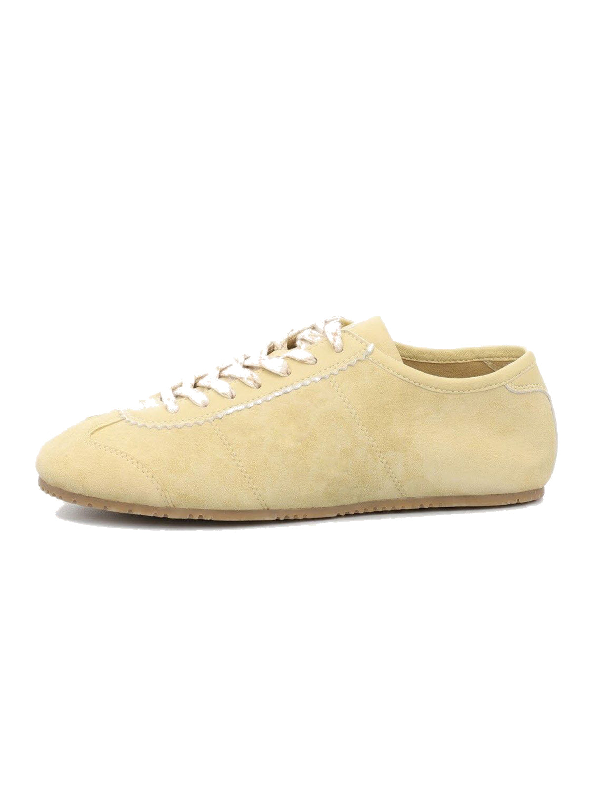 Yellow Cow Suede And Cow Leather Round-Toe Lace-Up Flats Sneakers