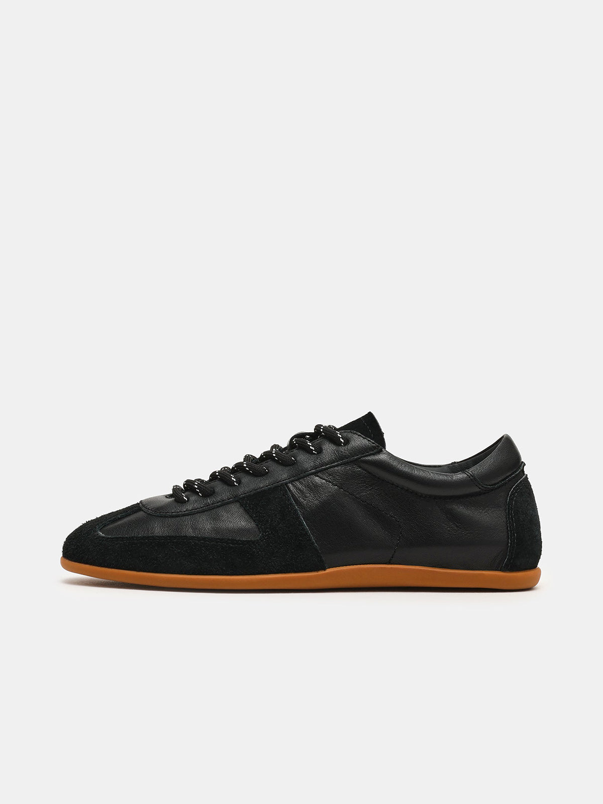 Black Round-Toe Chic Lace-Up Classic Sneakers Flats