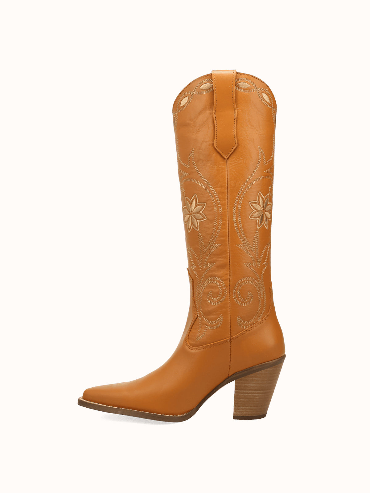Snip-Toe Flowers And Chic Embroidery Wide Calf Knee High Cowgirl Boots - Orange