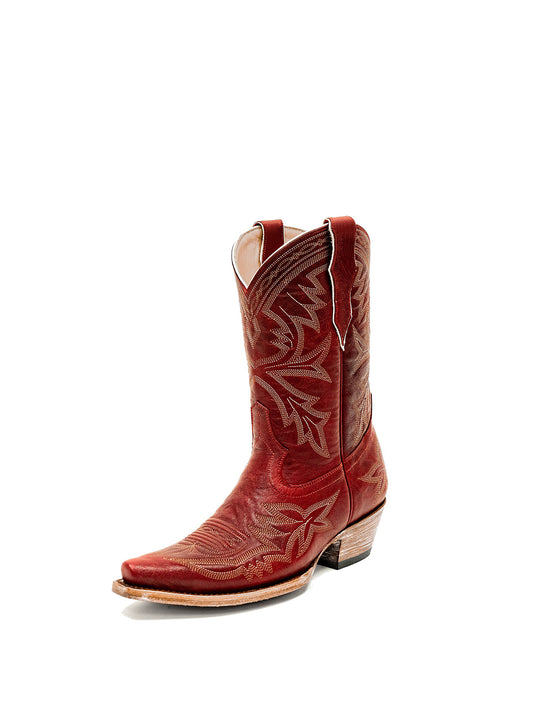 Western Embroidery Snip-Toe Classic Ankle Cowgirl Boots – Red