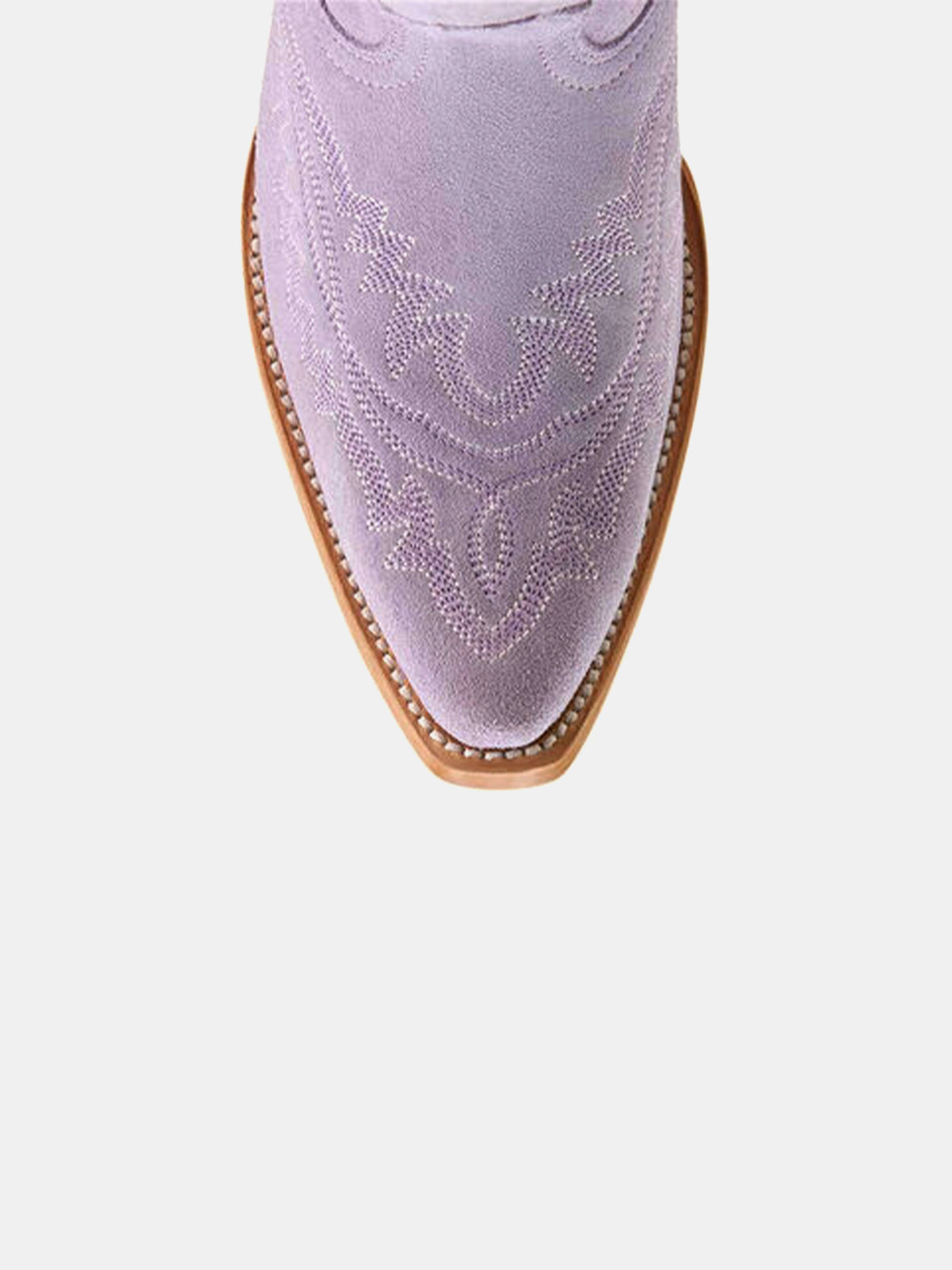 Western Embroidery Tall Snip-Toe Half-Zip Knee High Cowgirl Boots - Lavender Faux Suede