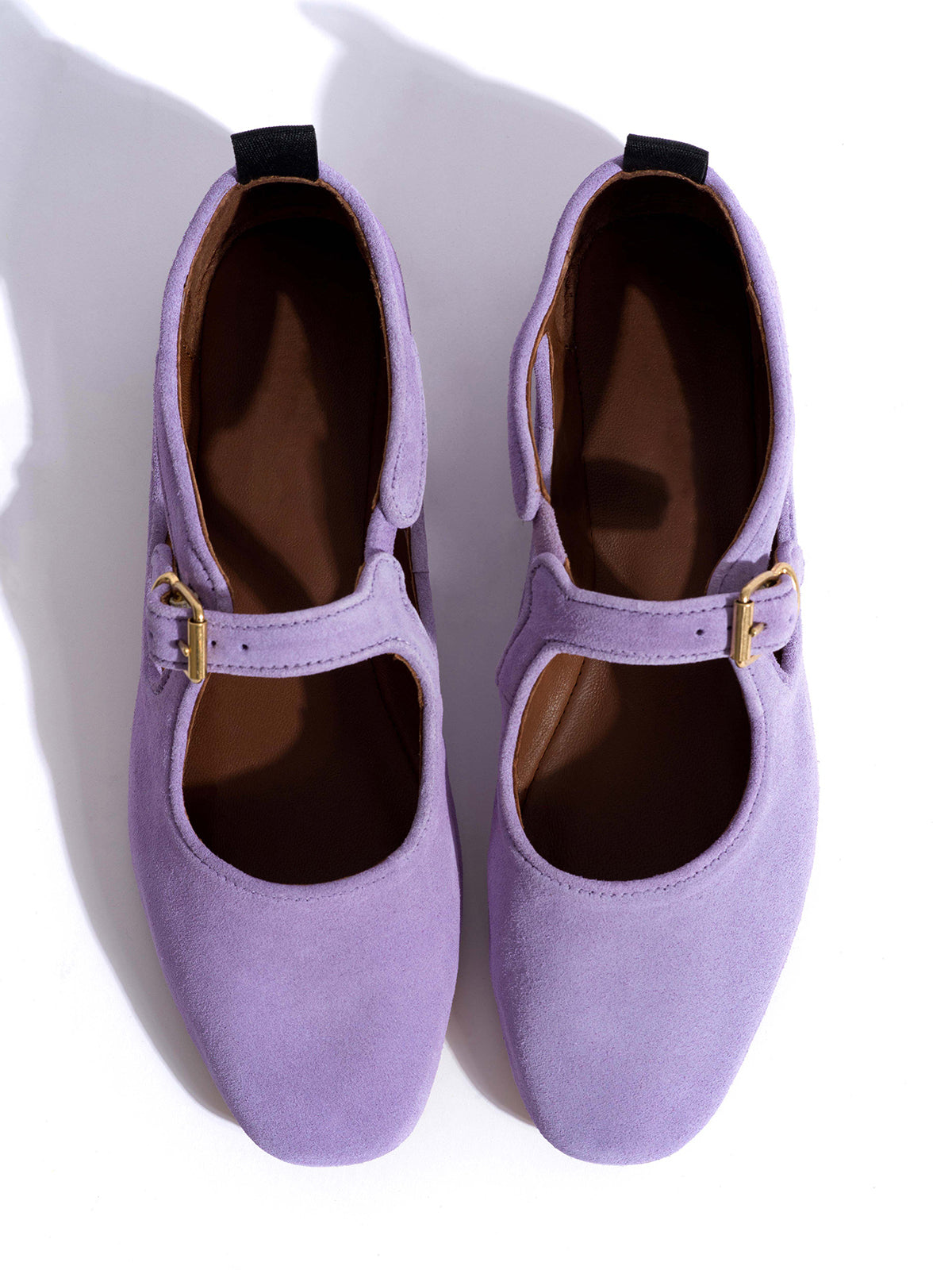 Square-Toe Buckle Strap Chic Flats - Blue Faux Suede