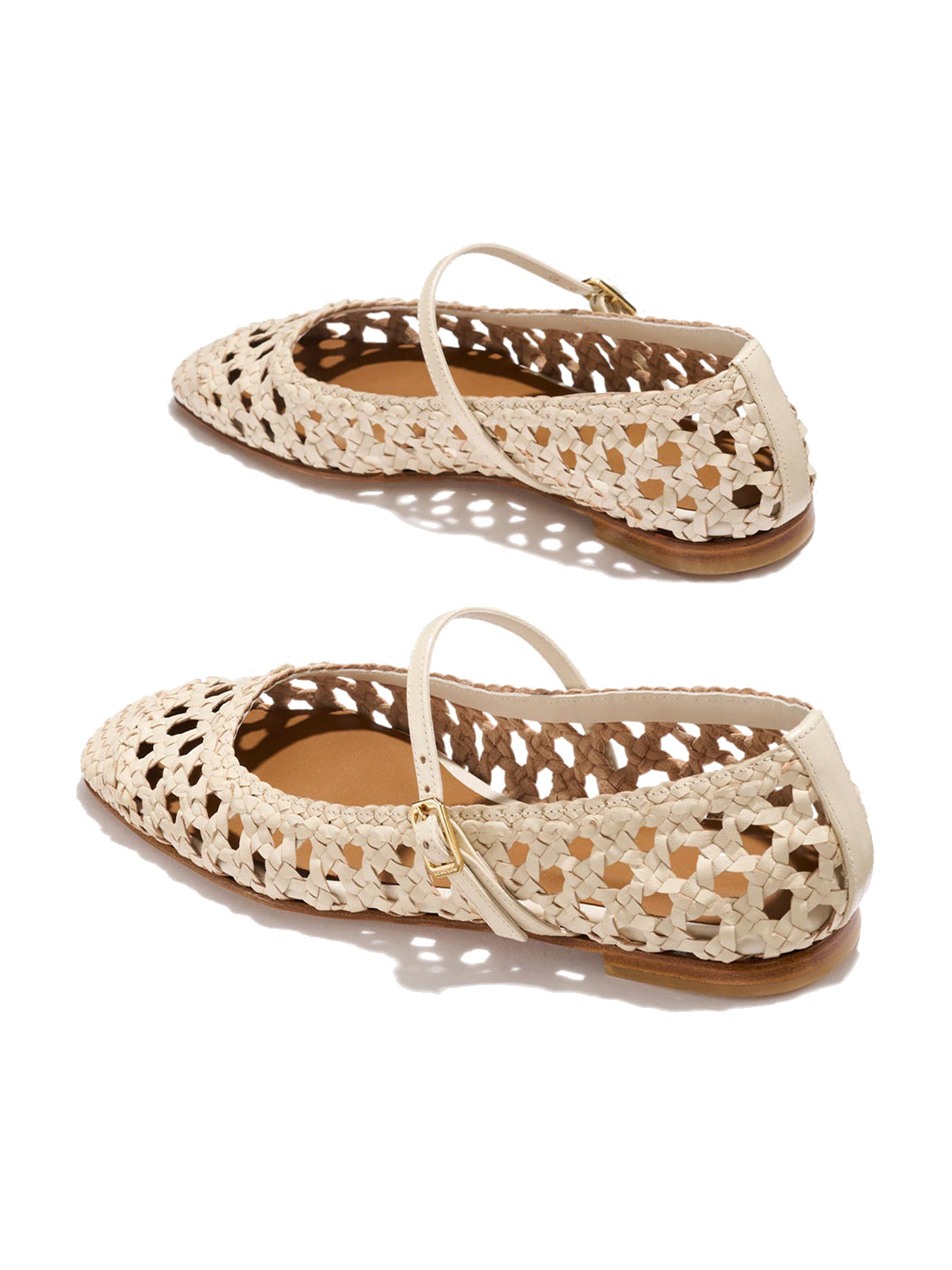 Ivory Woven Vegan Leather Square-Toe Chic Mary Jane Flats