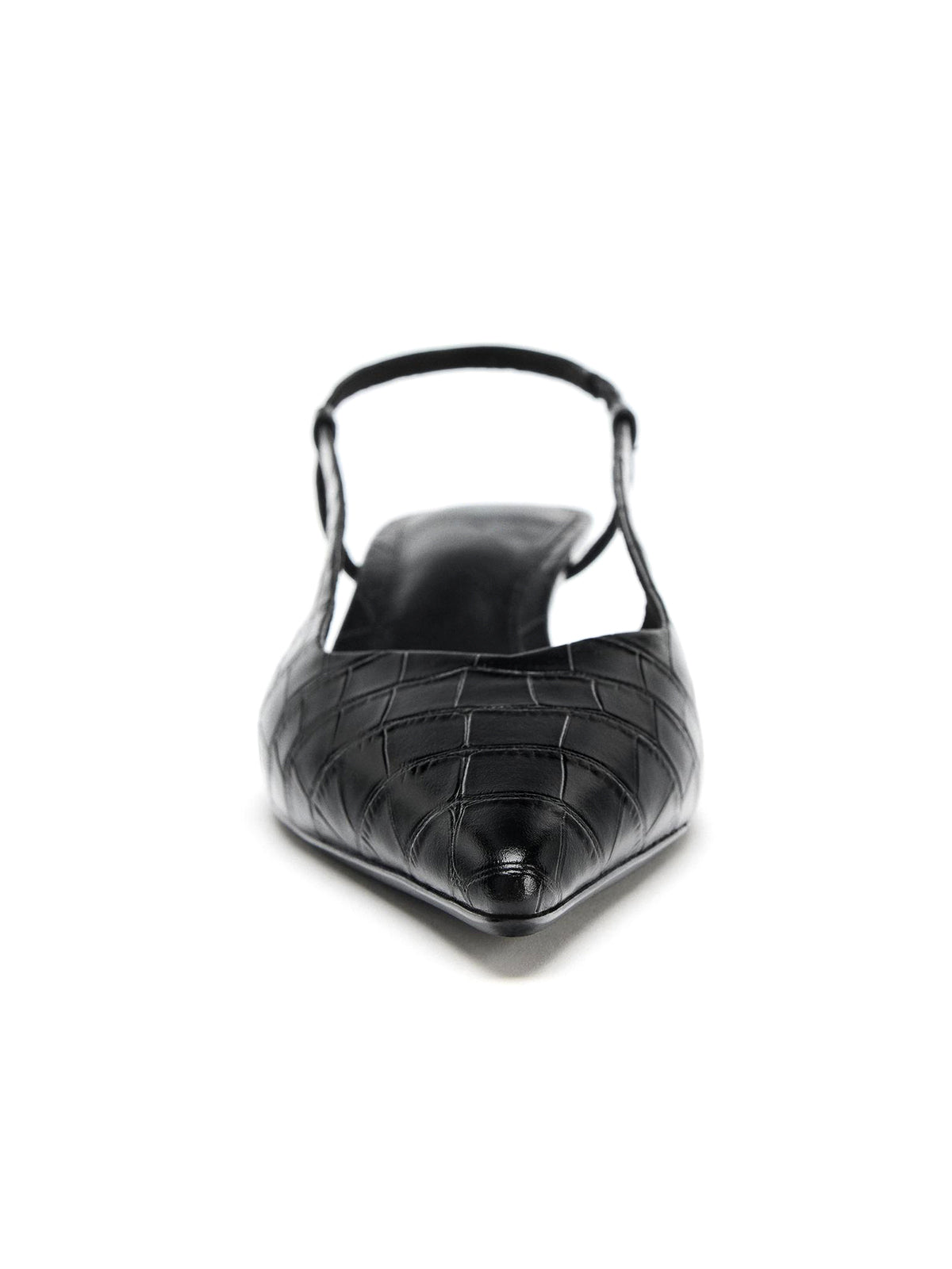 Black Bamboo Pattern Pointed-Toe Slingback Kitten Heels