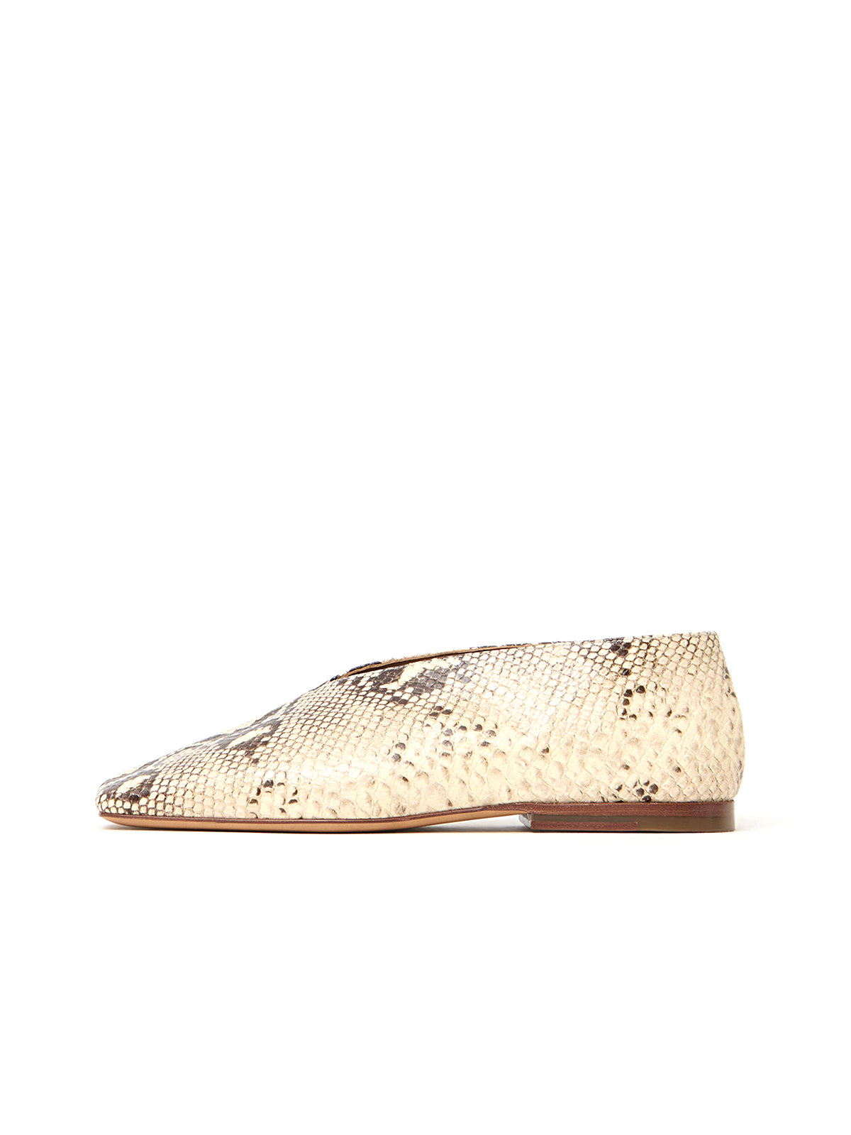 Snakeskin Print Square-Toe V-Cut Vamp Simple Flats