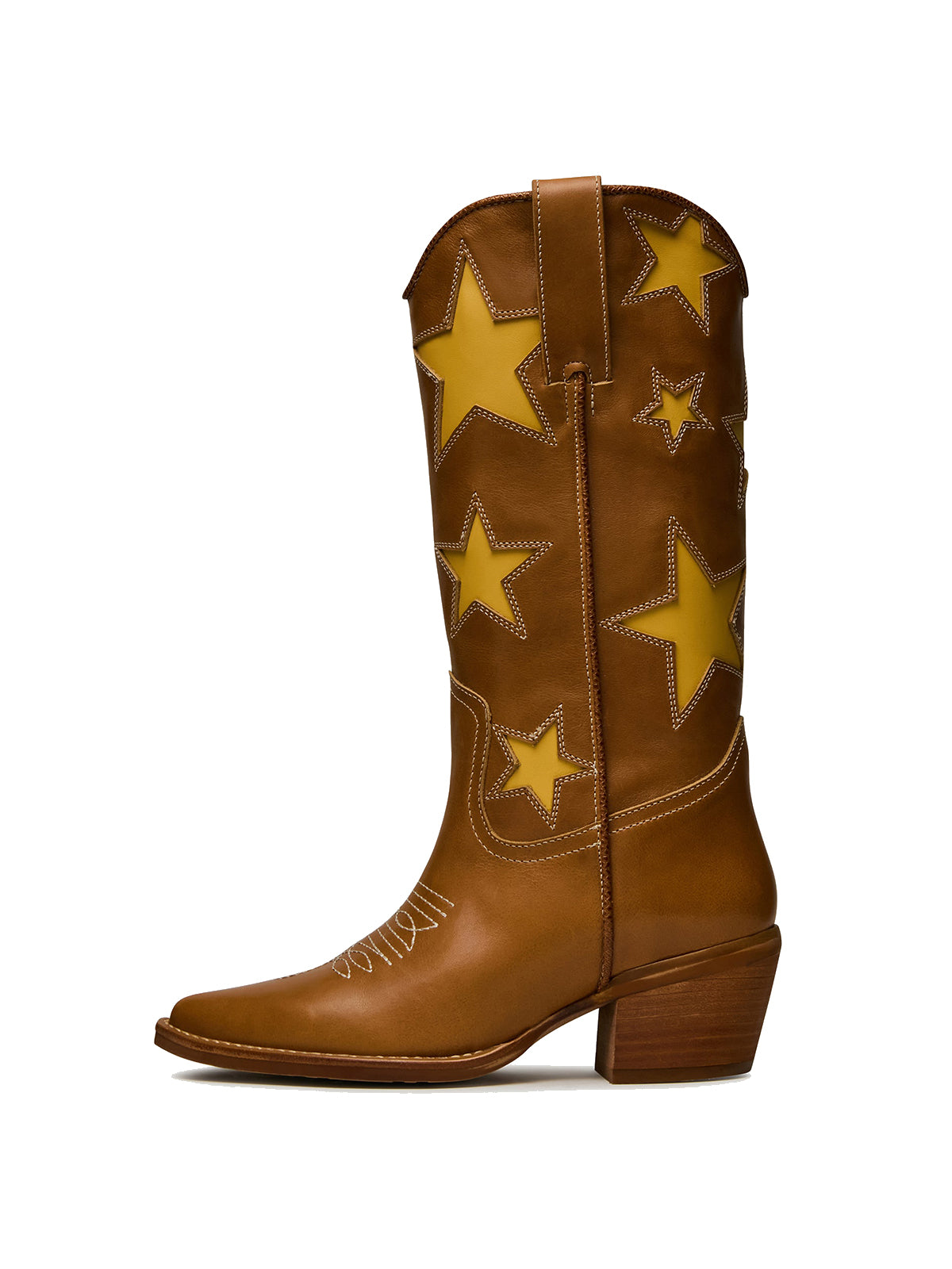 Tan Almond-Toe Strass Inlay Classic Mid Calf Cowgirl Boots