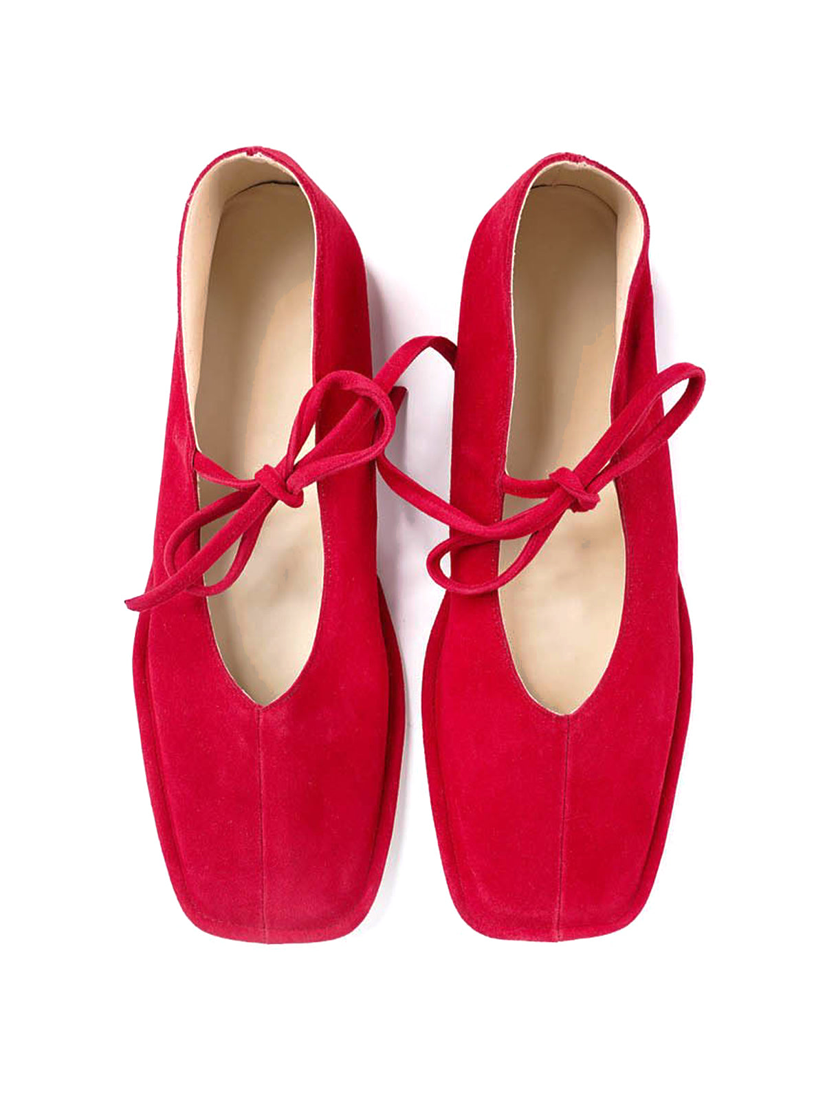 Red Faux Suede Square-Toe Middle Strap Slip-On Chic Flats