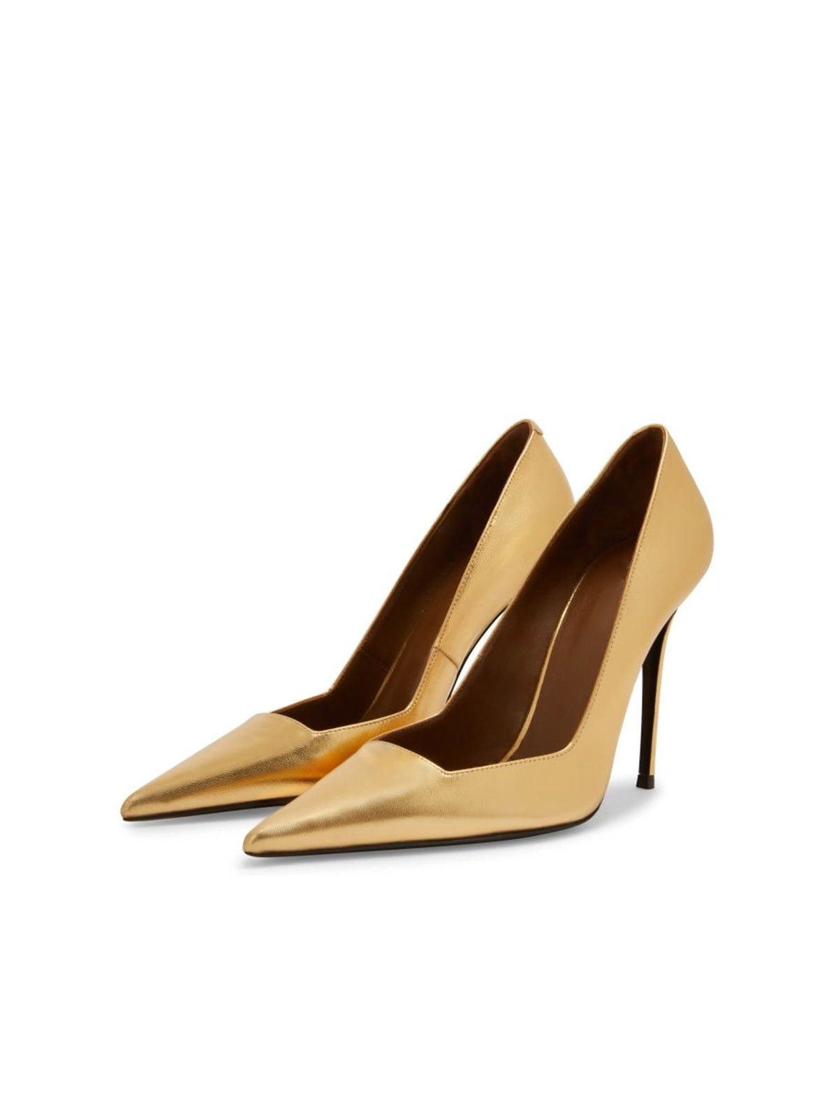 Metallic Gold Pointed-Toe Classic Slip-On Pumps High Heels