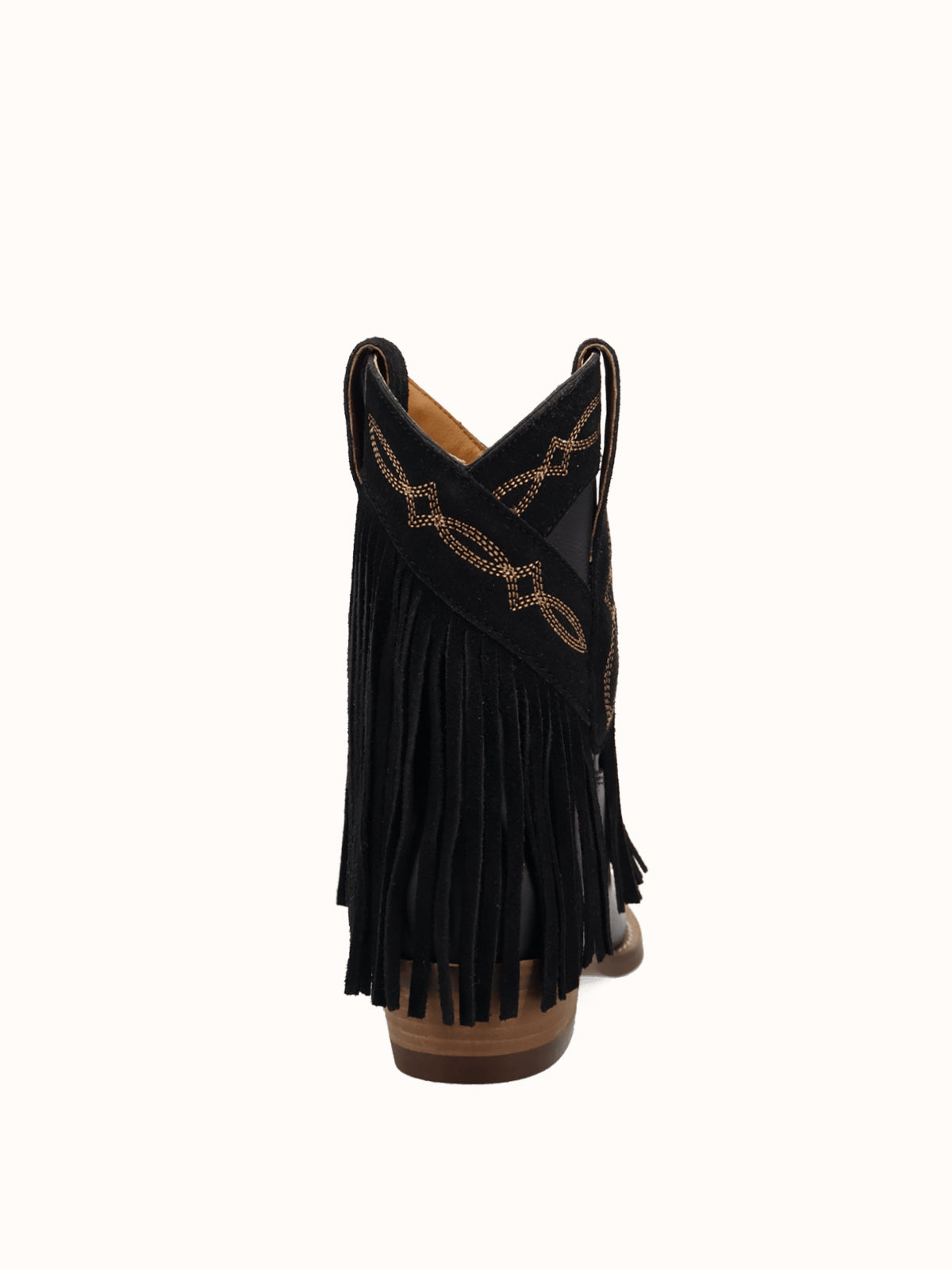 Black Snip-Toe Faux Suede Fringe Chic Ankle Cowgirl Boots