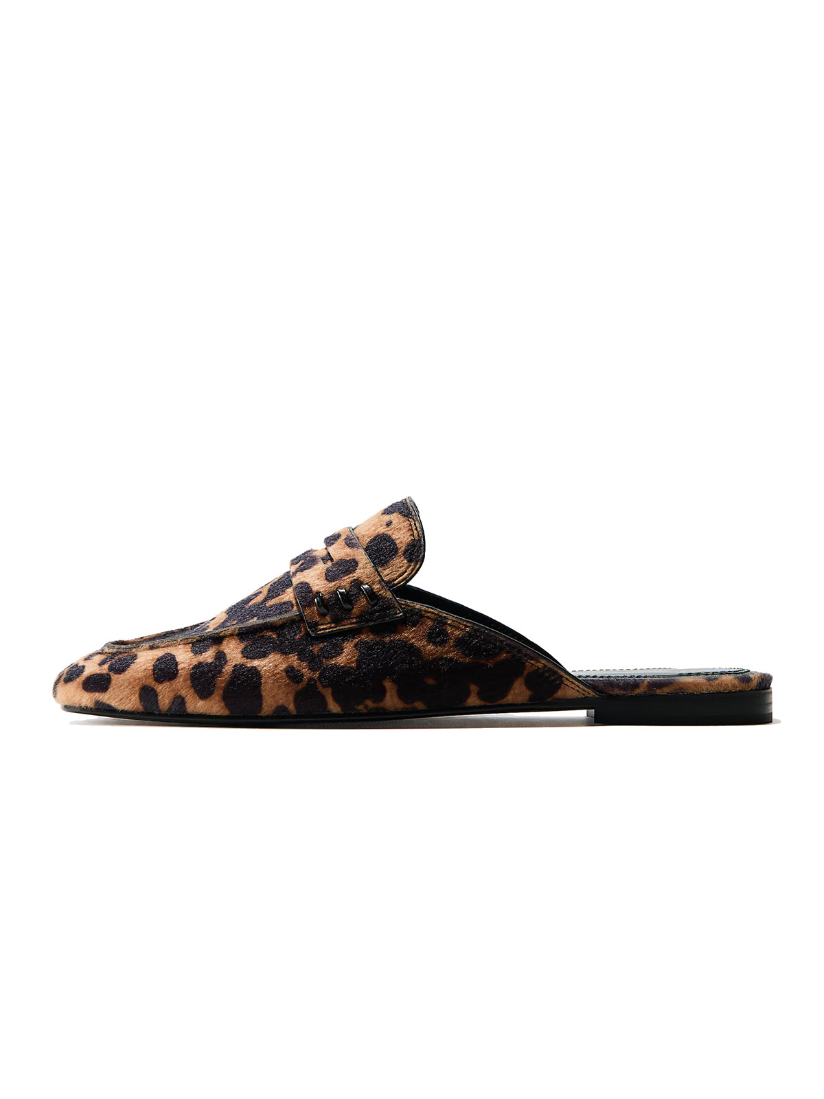 Leopard Print Square-Toe Slip-On Backless Loafers Flats