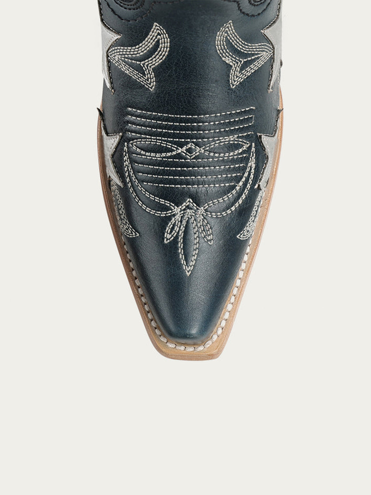 Navy Snip-Toe Chic Stars Inlay With Embroidery Mid Calf Cowgirl Boots