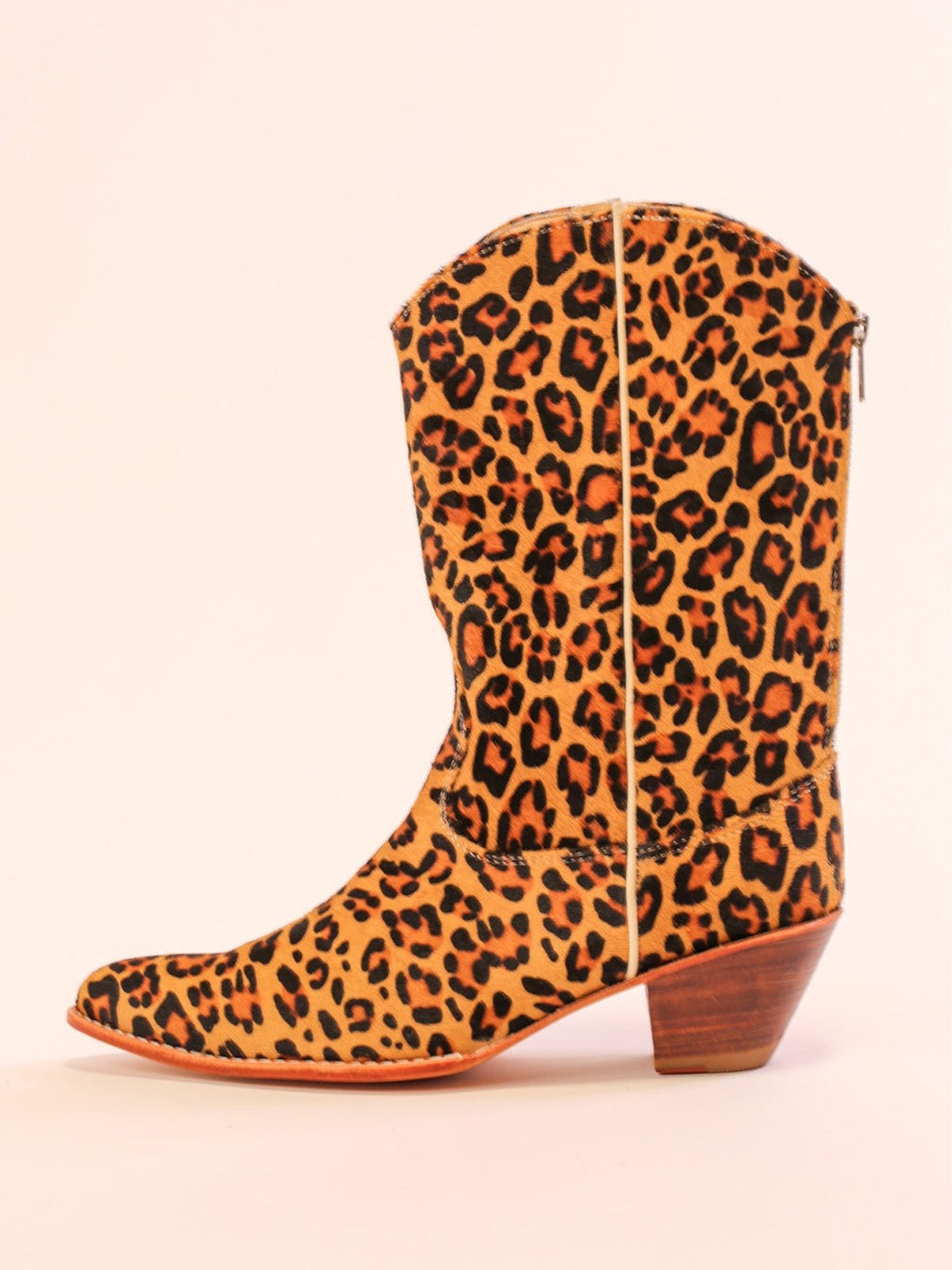 Classic Leopard Print Round-Toe Back Full-Zip Simple Cowgirl Boots