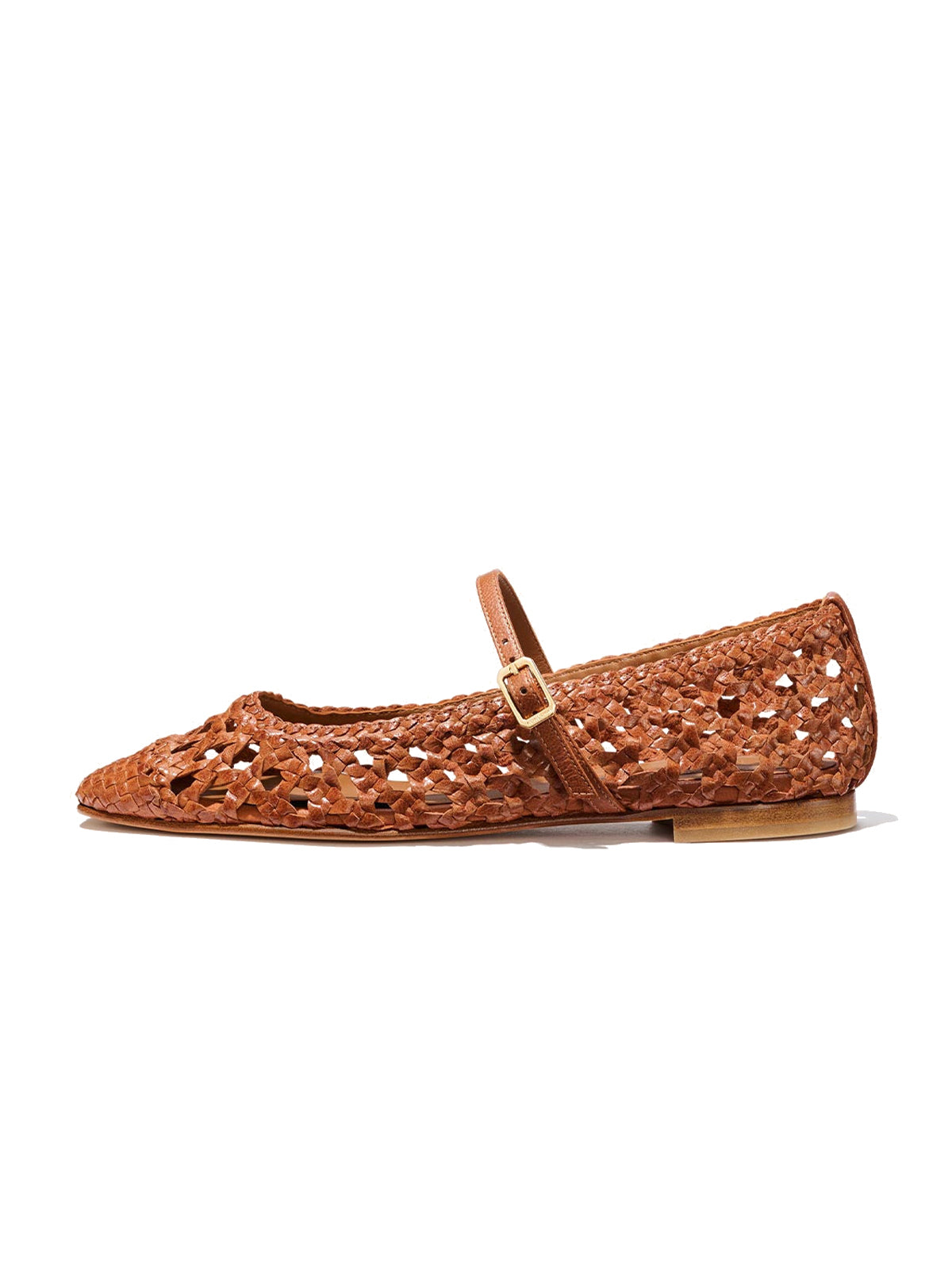 Brown Woven Vegan Leather Square-Toe Chic Mary Jane Flats