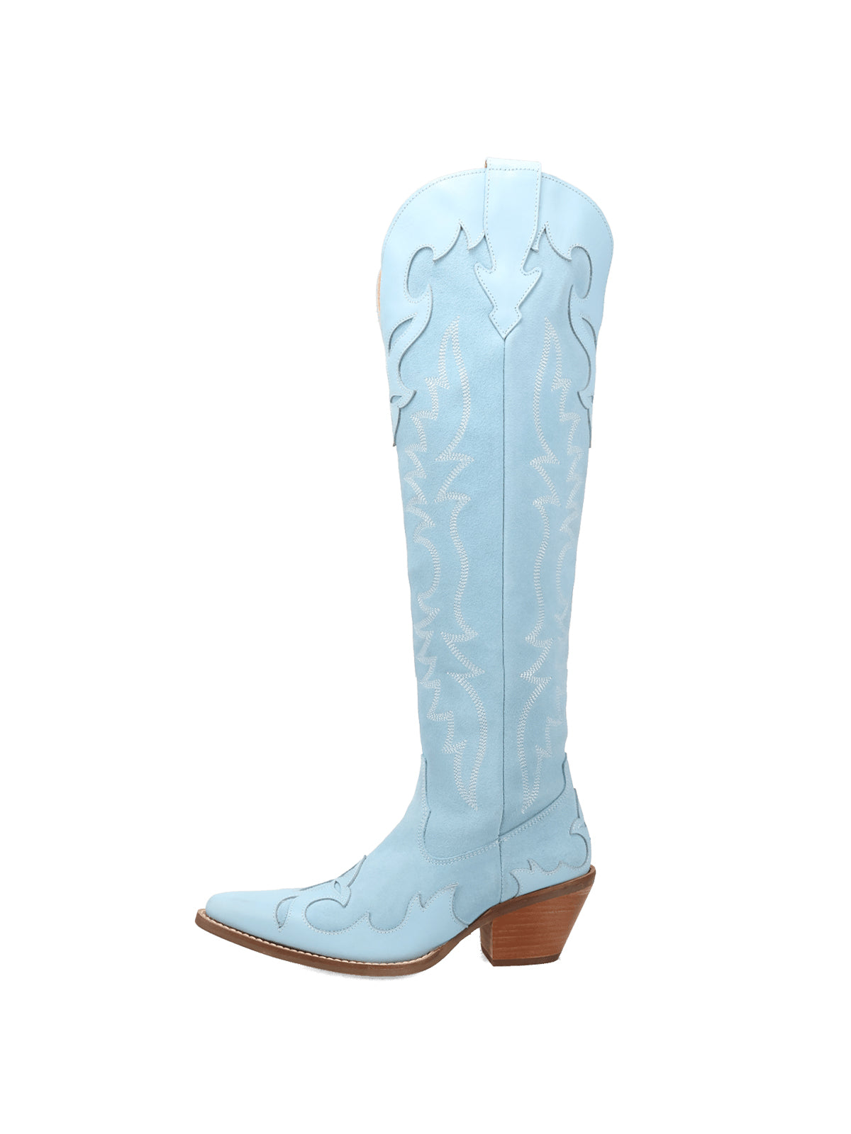 Blue Faux Suede Snip-Toe Embroidery Vegan Leather Applique Wide Calf Knee High Cowgirl Boots