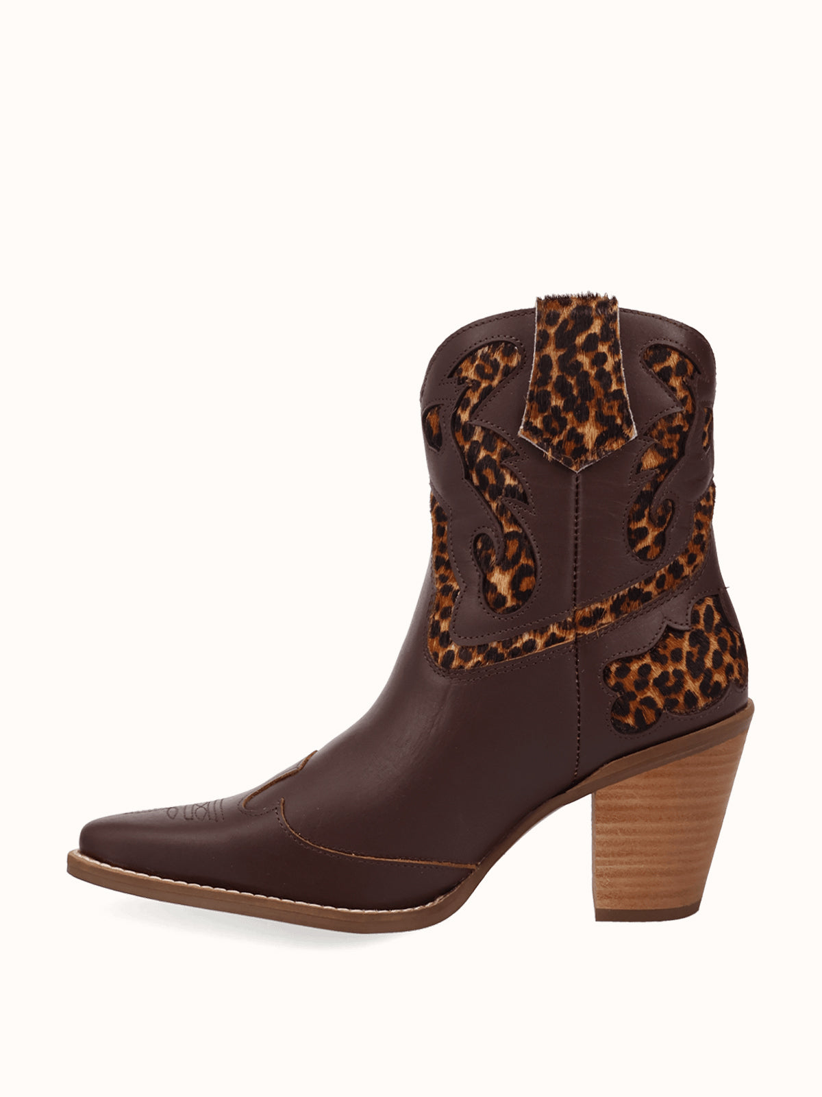 Chocolate And Leopard Pattern Snip-Toe Sleek Ankle Cowgirl Boots