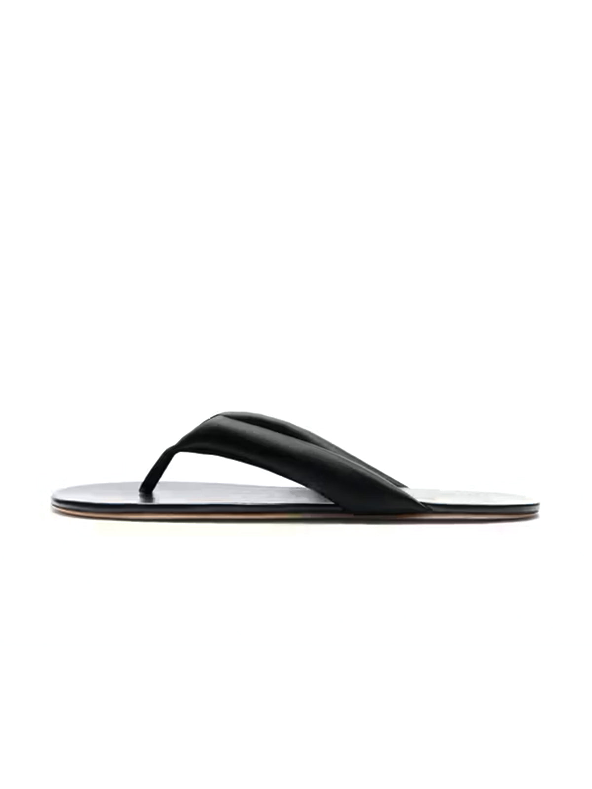 Black Satin And Vegan Leather Square-Toe Flip-Flops Flats