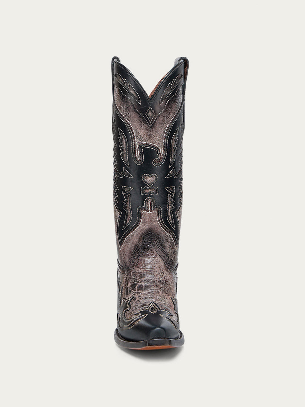 Distressed Dark Gray Snip-Toe Chic Eagle Applique Mid Calf Cowgirl Boots