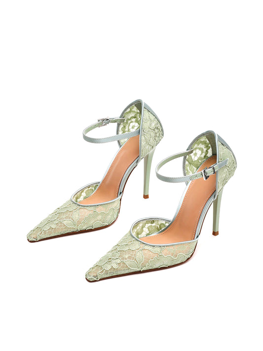 Avant Pistachio Lace Pointy-Toe Ankle Strap High Heels