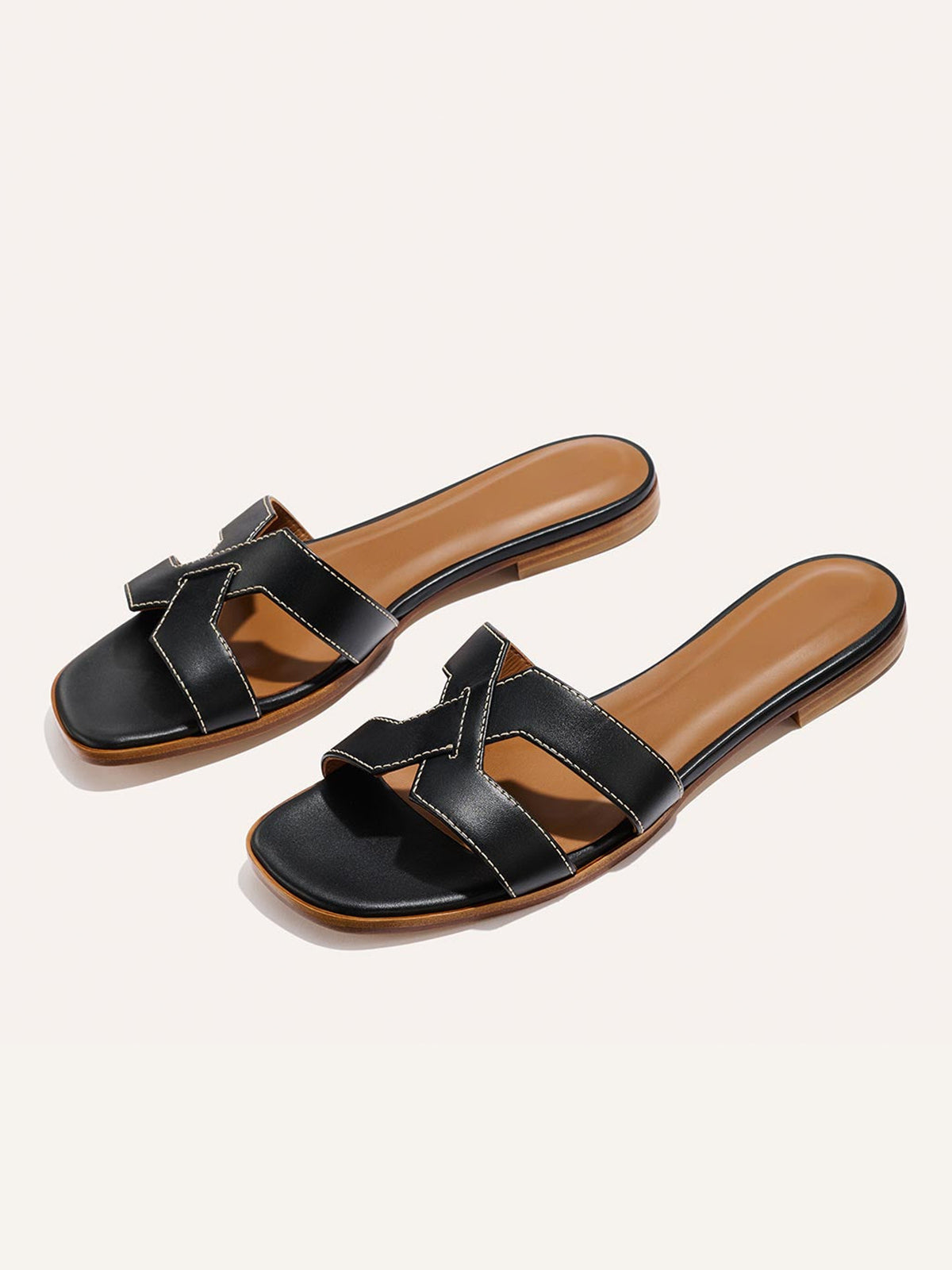 Black Square-Toe Stylish Backless Sandals Flats