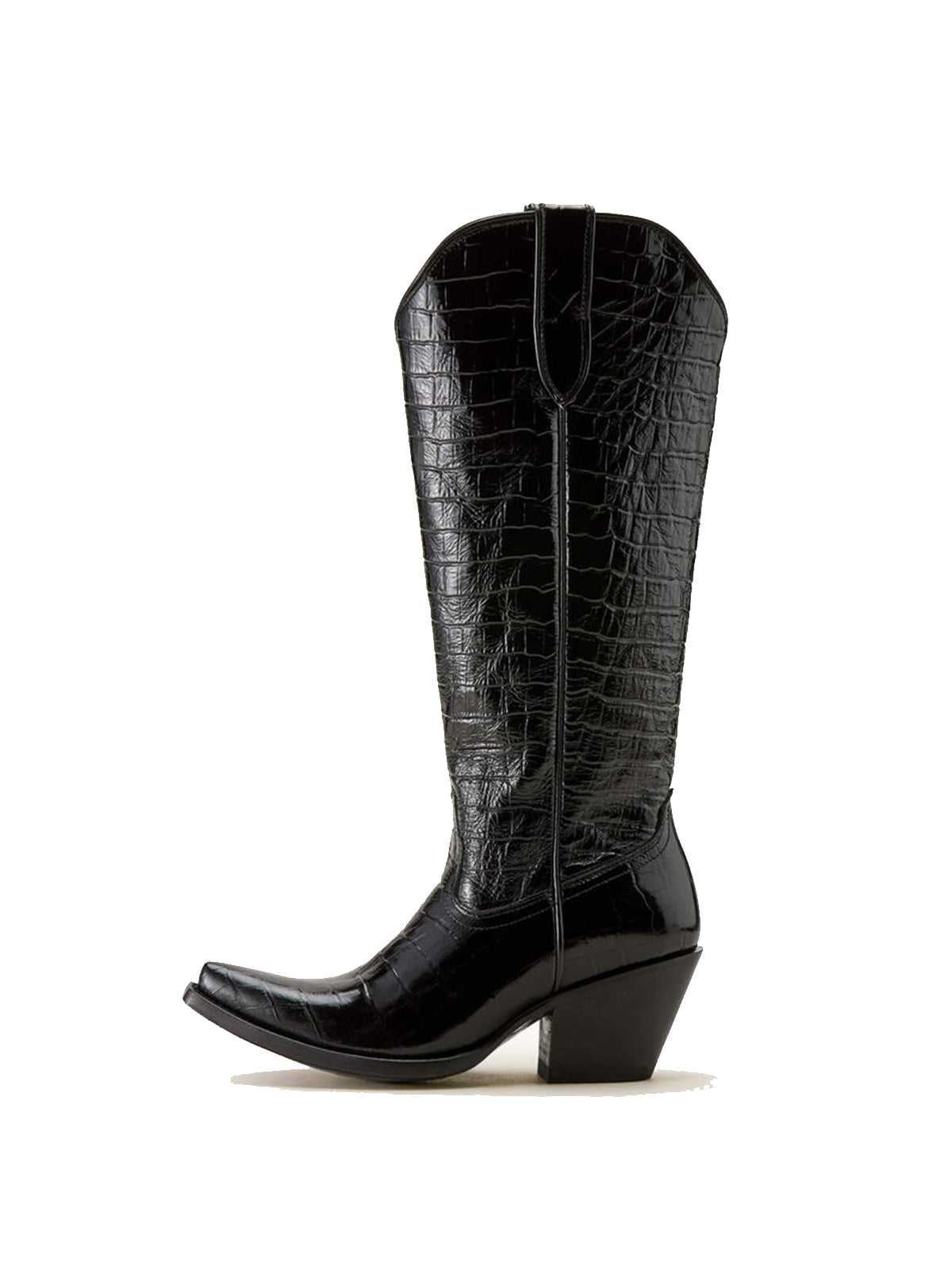 Black Stone-Print Snip-Toe Half-Zip Knee High Cowgirl Boots