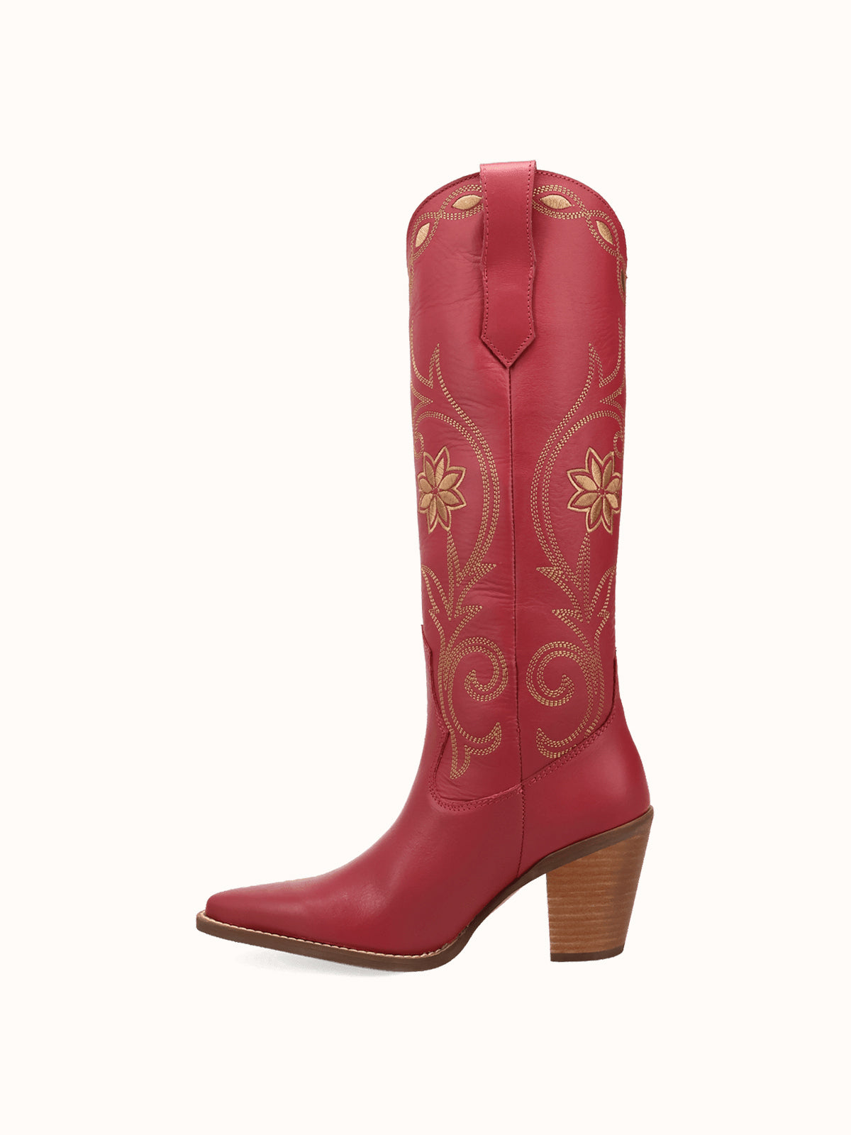 Snip-Toe Flowers And Chic Embroidery Wide Calf Knee High Cowgirl Boots - Pink