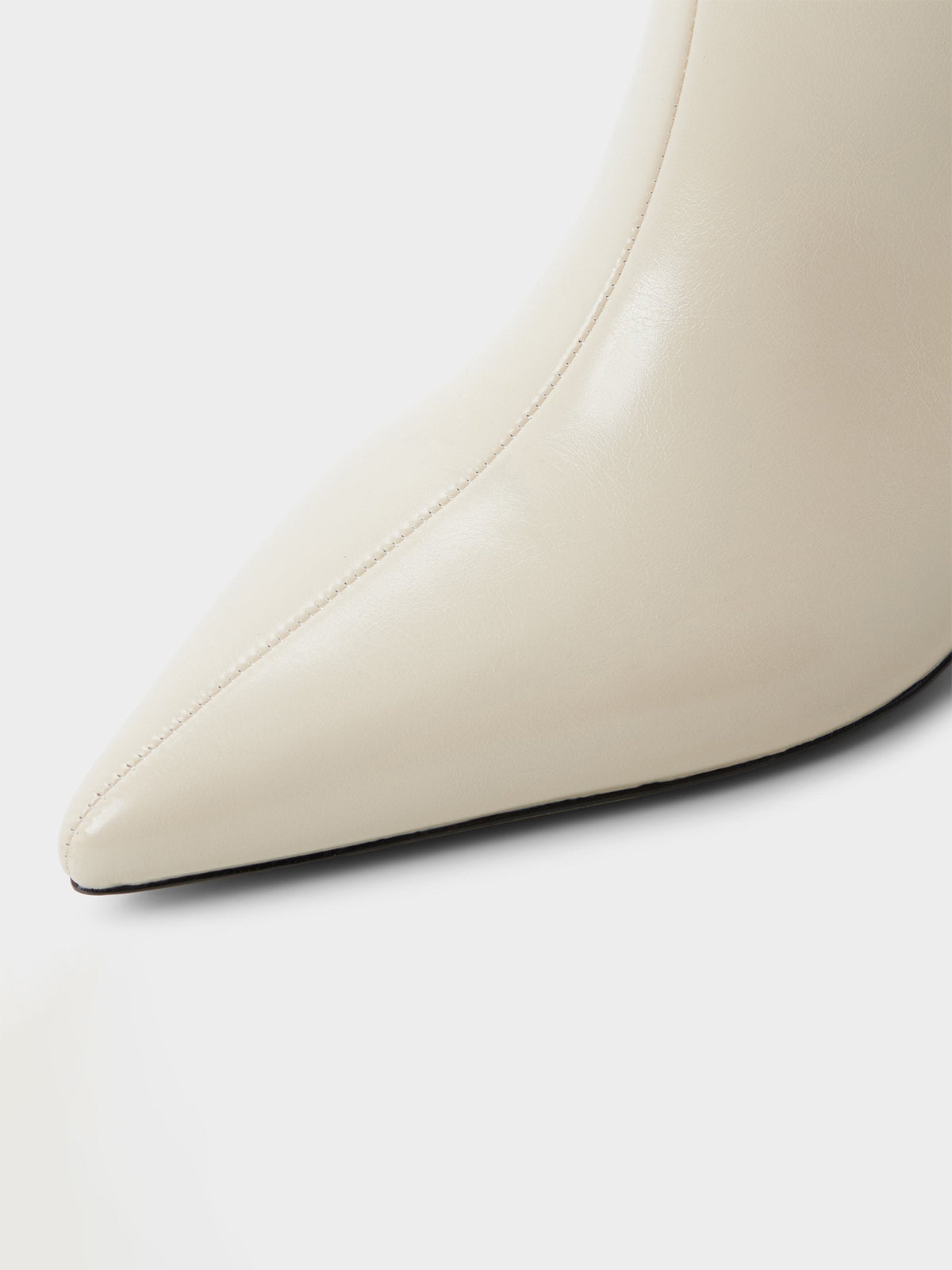 Cream Pointed-Toe Sleek Wide Calf Knee High Stiletto Boots