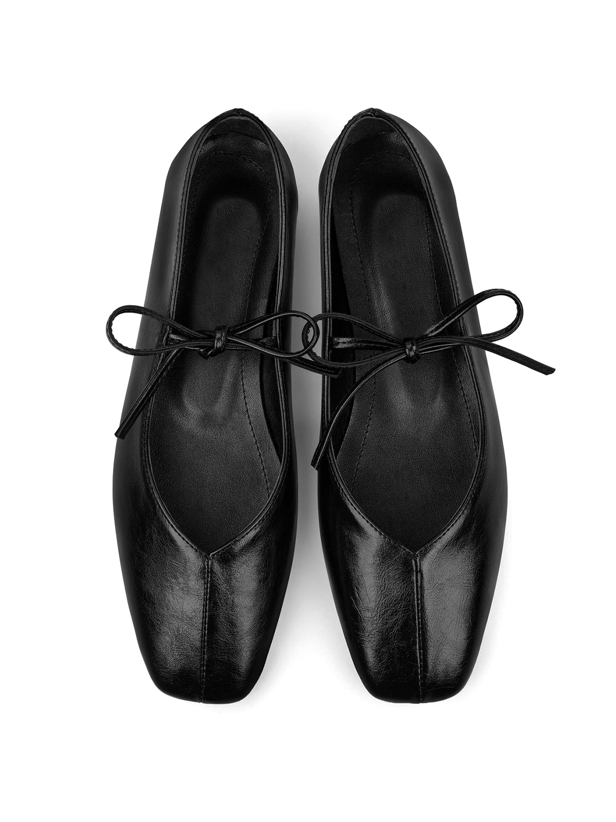 Black Square-Toe Chic Bridge Strap Slip-On Stylish Flats