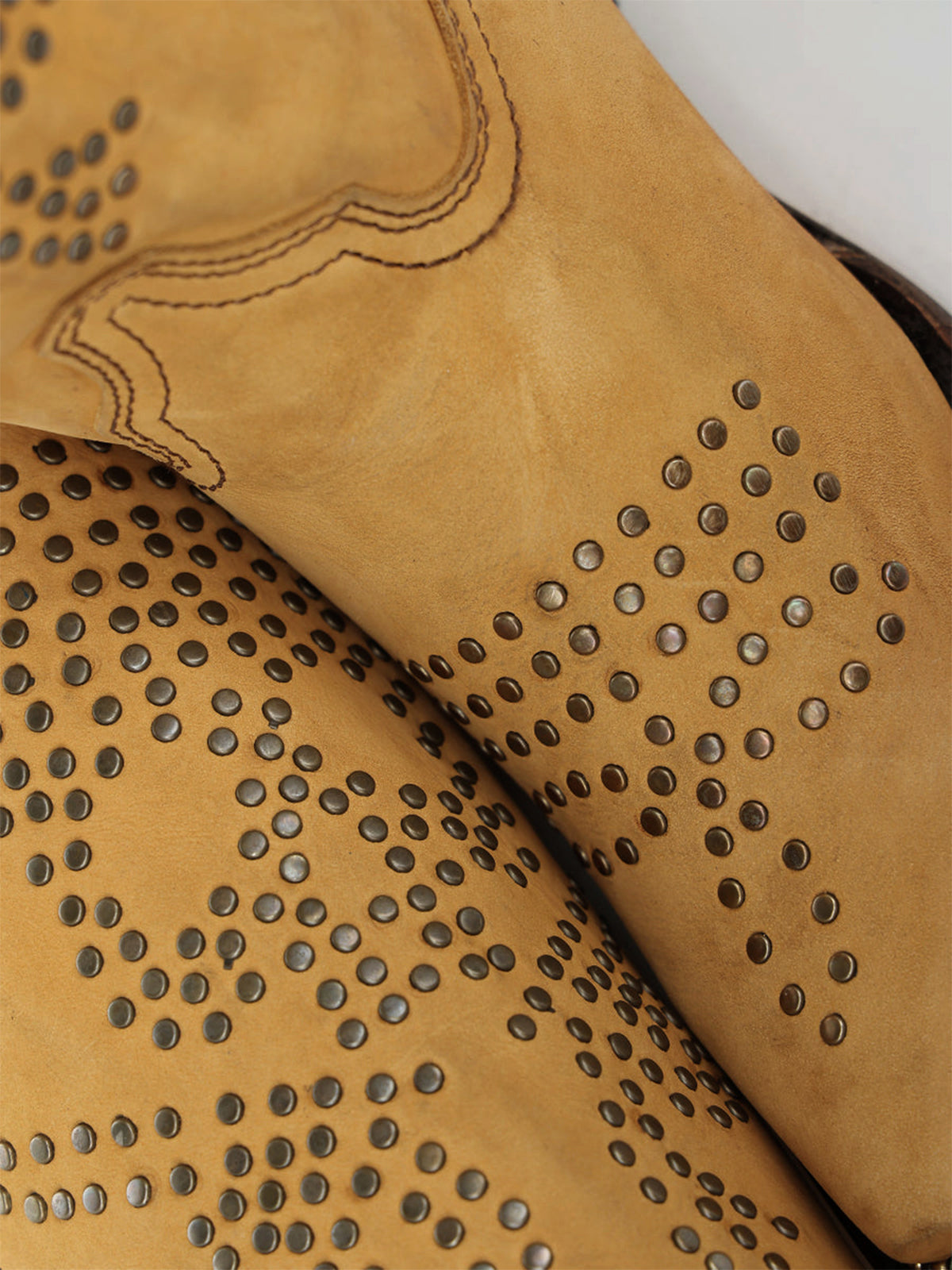 Yellow Snip-Toe Skull Design With Studs Mid Calf Cowgirl Boots