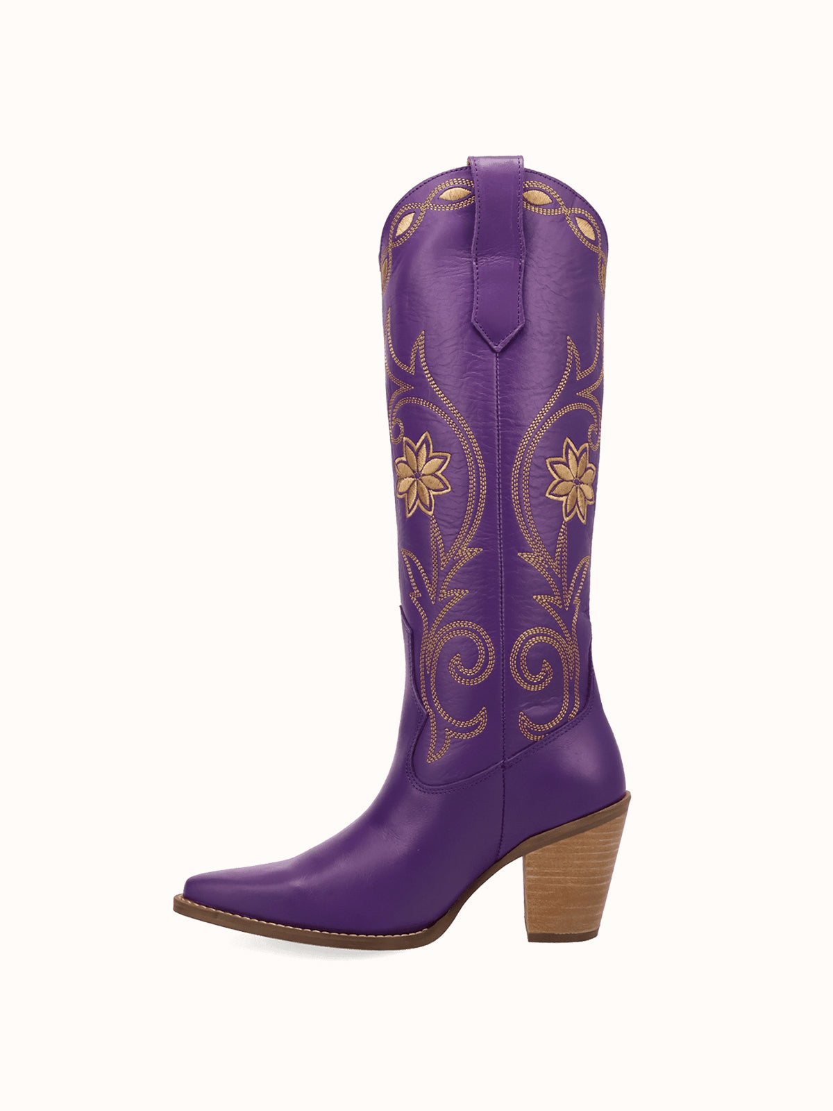 Snip-Toe Flowers And Chic Embroidery Wide Calf Knee High Cowgirl Boots - Purple