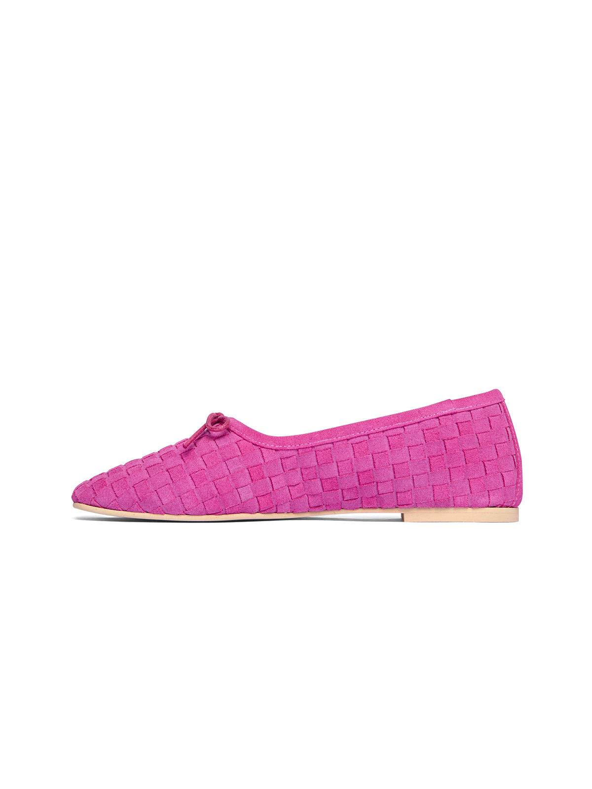 Magenta Woven Faux Suede Square-Toe Front Bow Ballet Flats