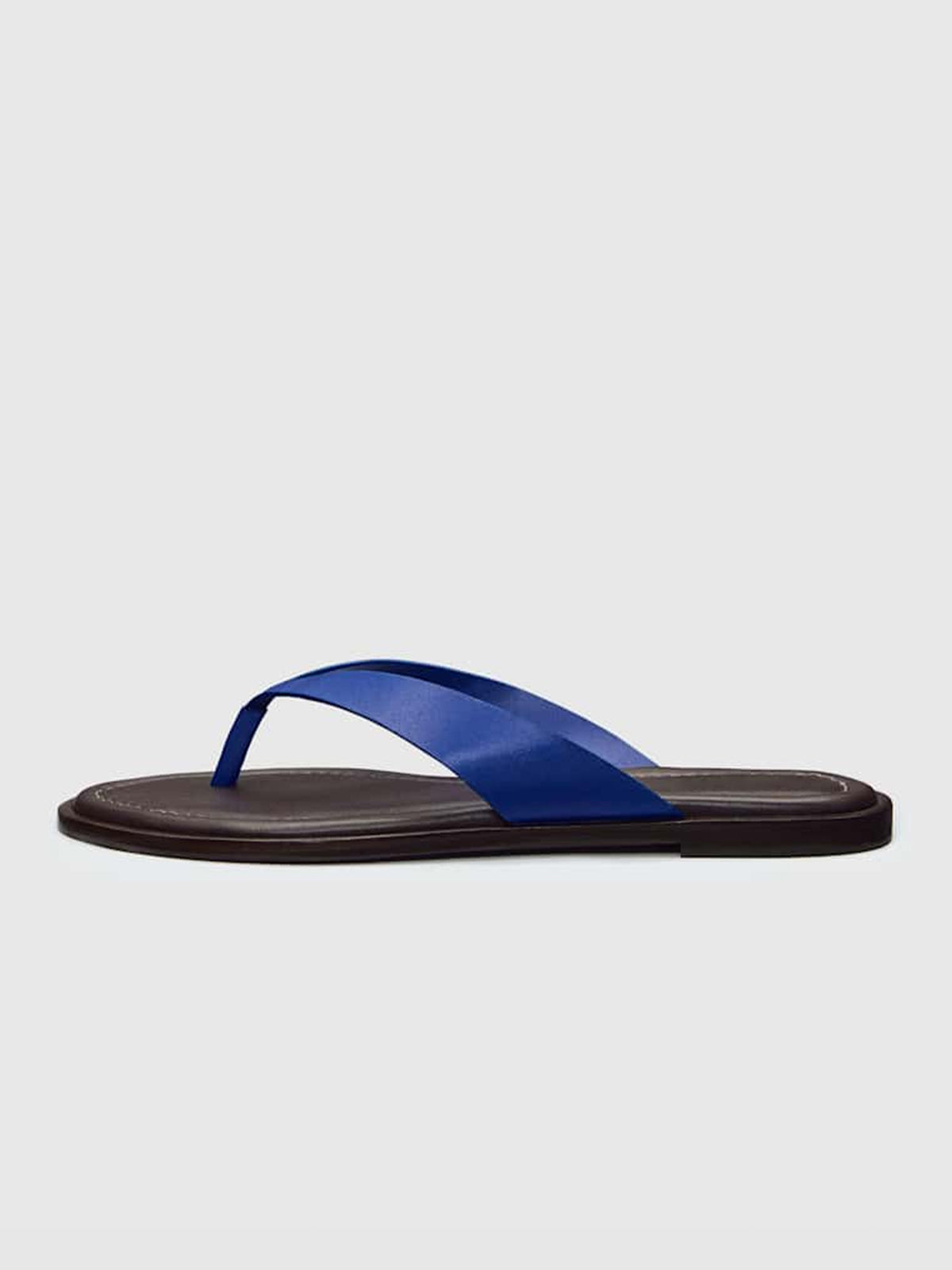 Dark Blue Round-Toe Flip-Flop Slip-On Flats Sandals