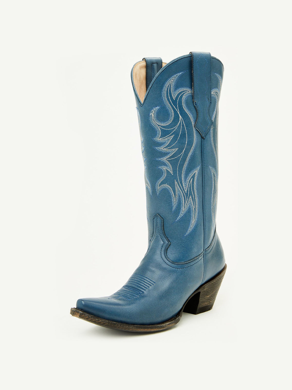 Blue Snip-Toe Embroidery Mid Calf Western Boots For Women