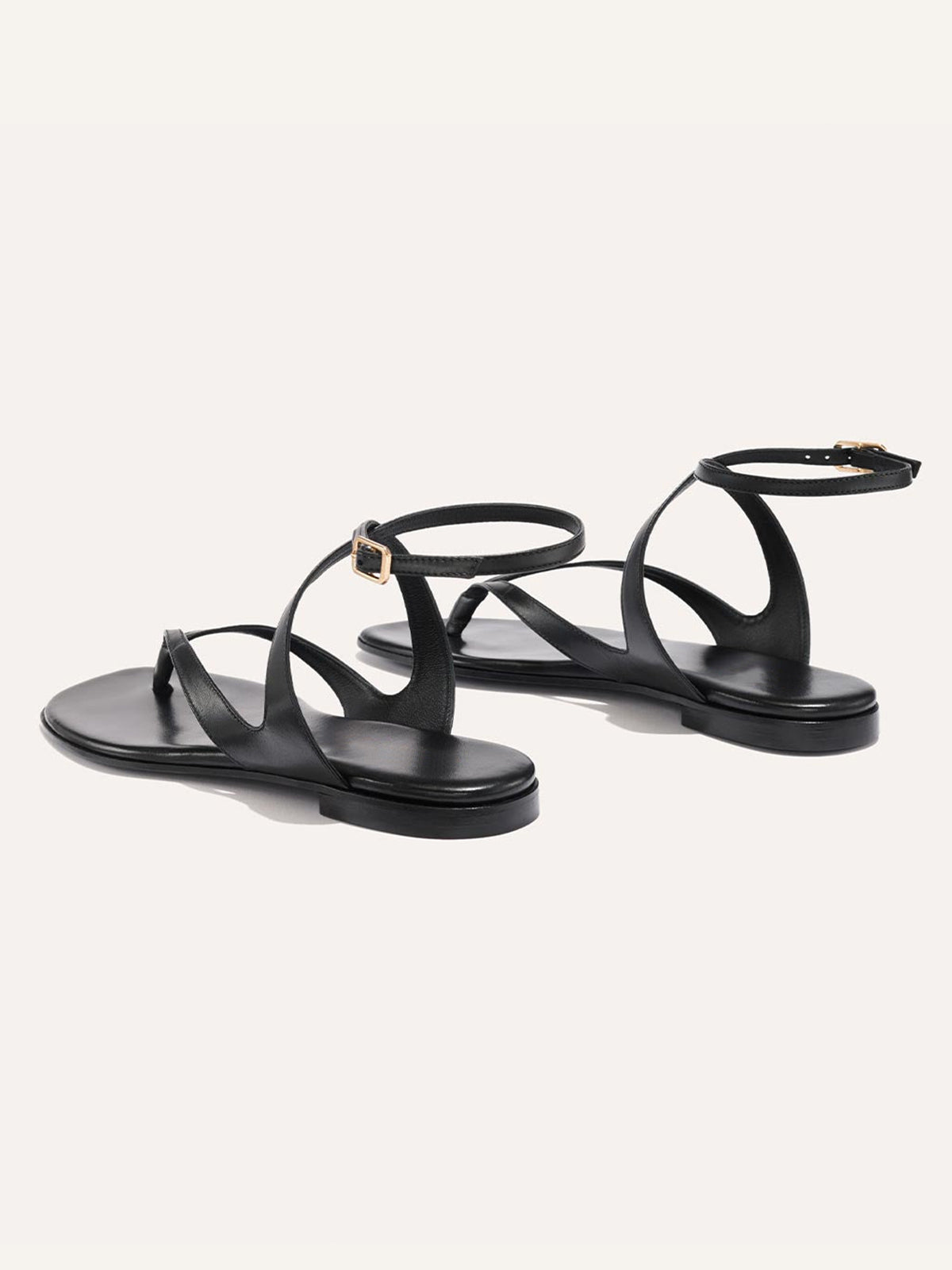 Black Square-Toe Strappy And Ankle Strap Chic Sandals Flats