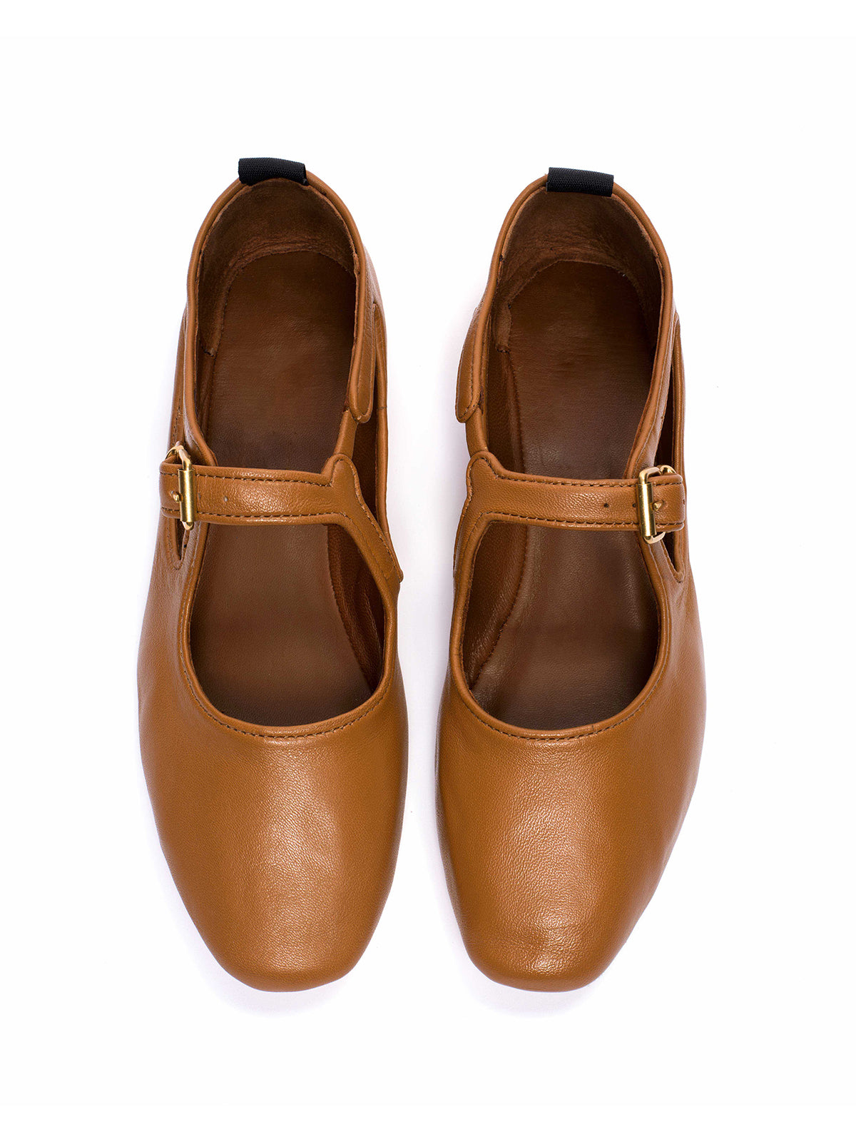 Square-Toe Buckle Strap Chic Flats - Burnt Orange