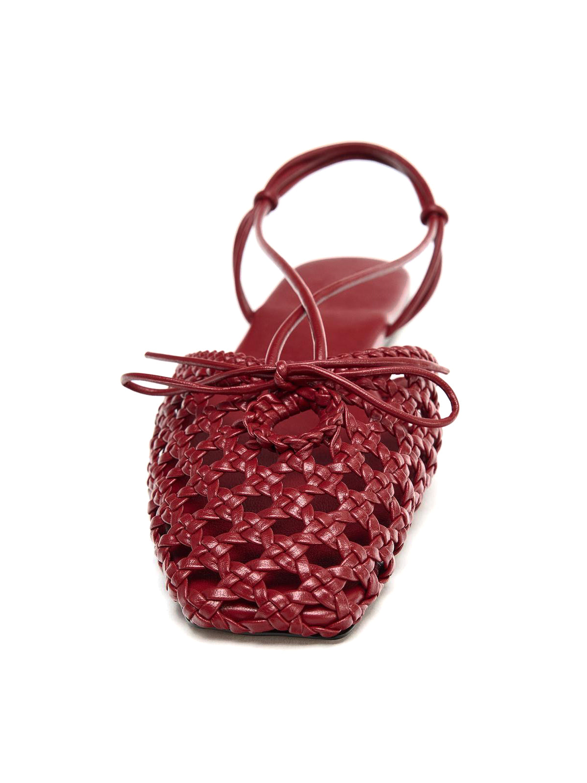 Red Woven Vegan Leather Square-Toe Front Bow And Back Strap Flats