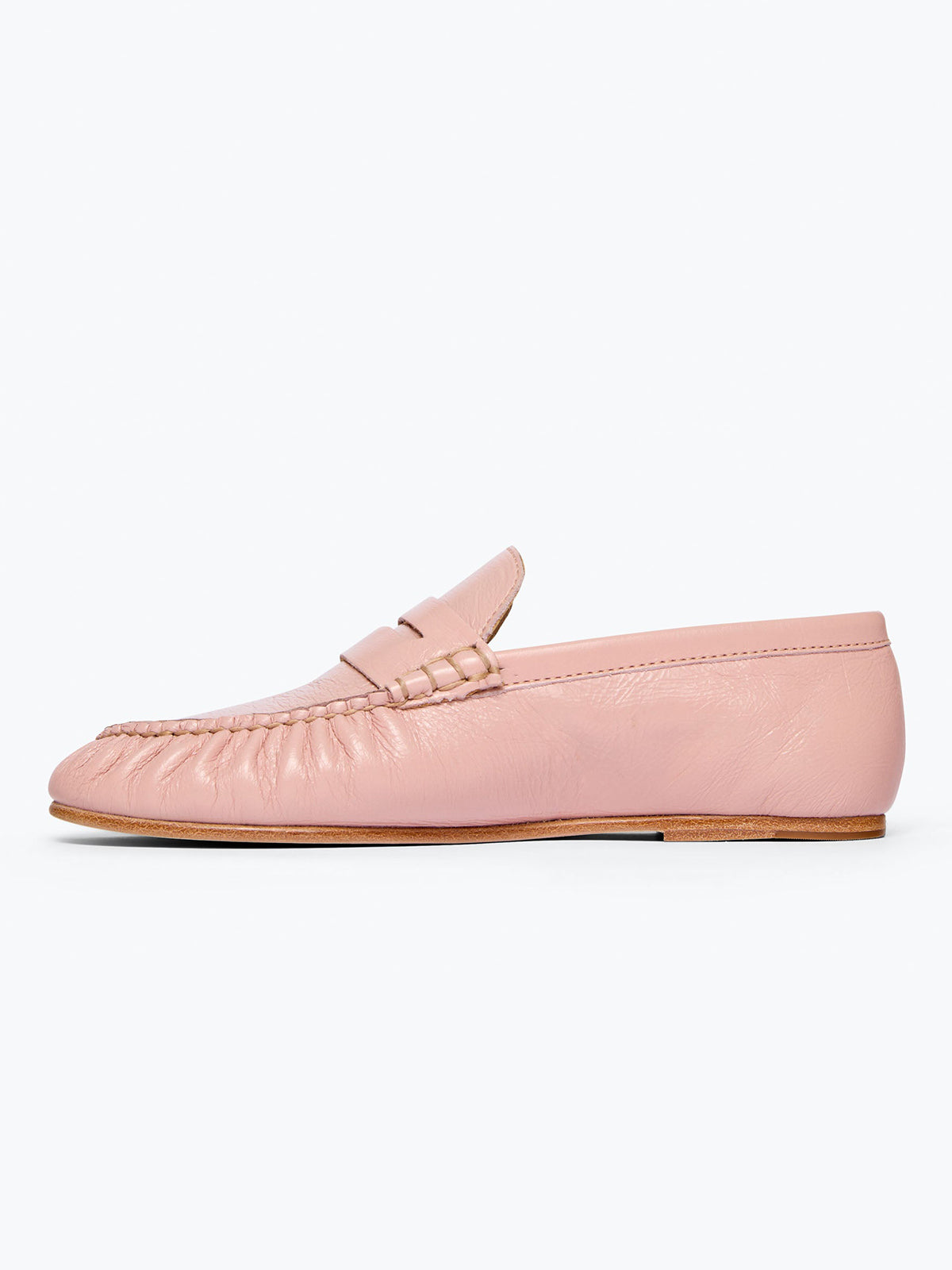 Blush Pink Round-Toe Slip-On Ruched Loafers Flats